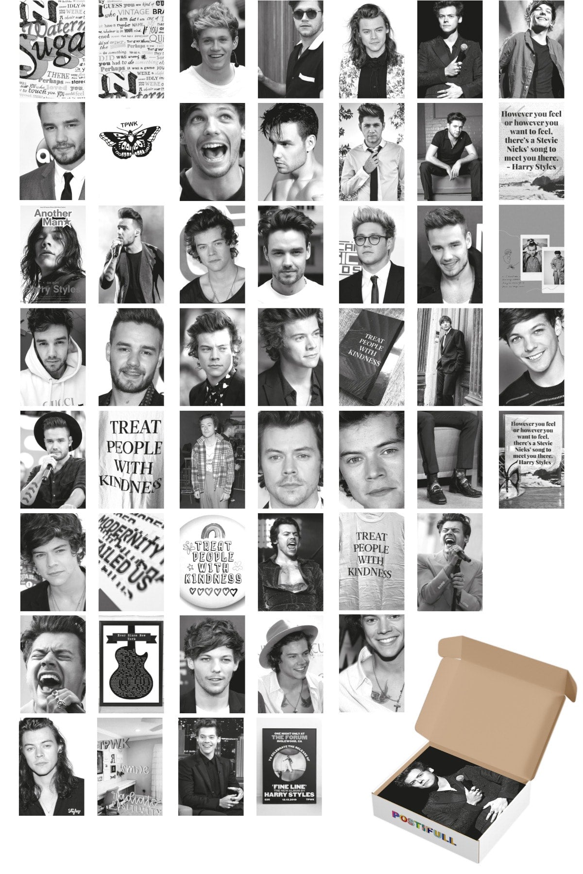 One Direction Duvar Posteri Seti - Arkası Yapışkanlı Kolaj Seti - 50 Adet - 10cm*15cm - Kutulu Set