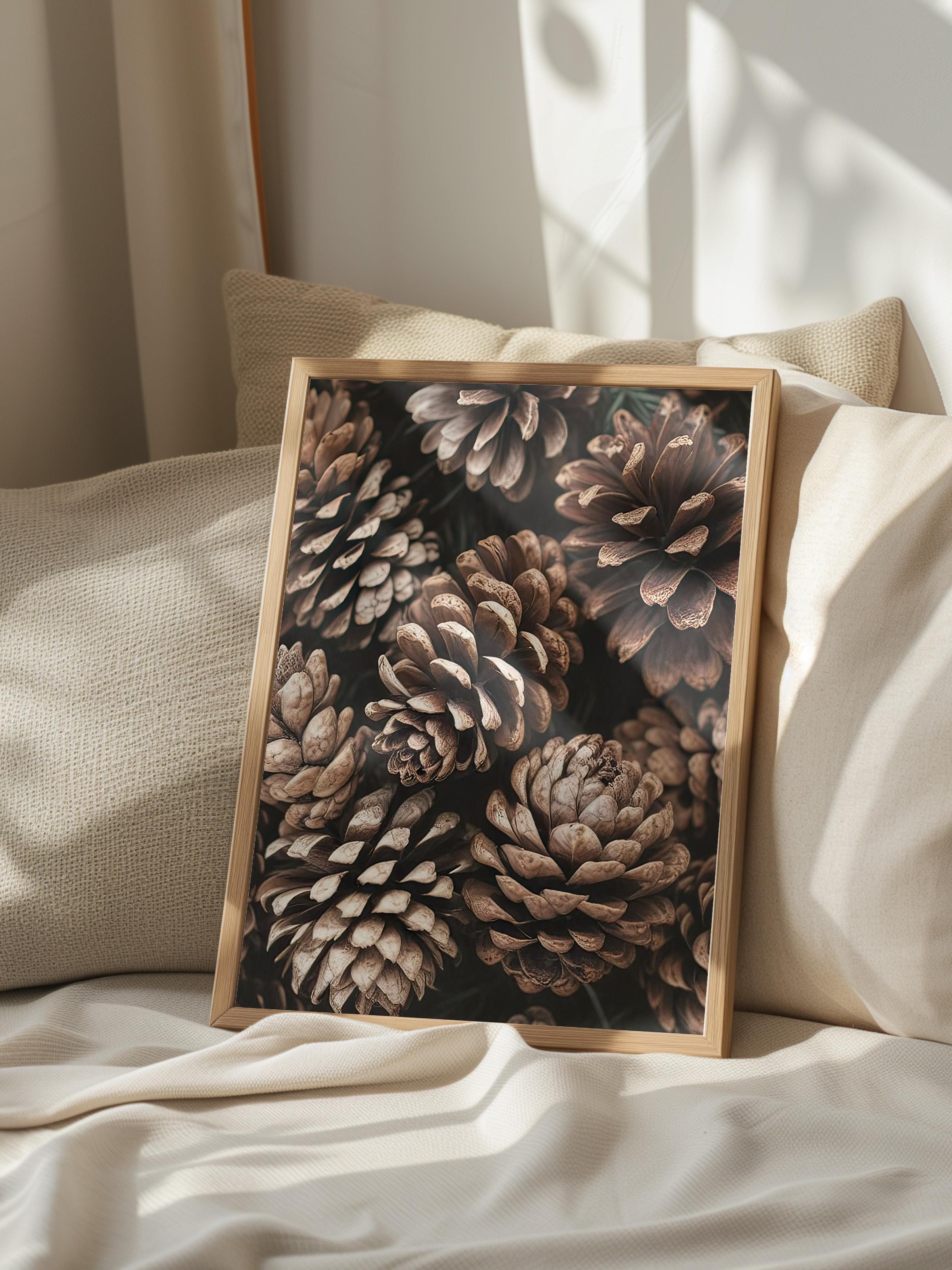 Pine Cones Çerçeveli Tablo, Ahşap Çerçeve ve Poster, Dikey Duvar Tablosu Comfort Serisi NO:108341