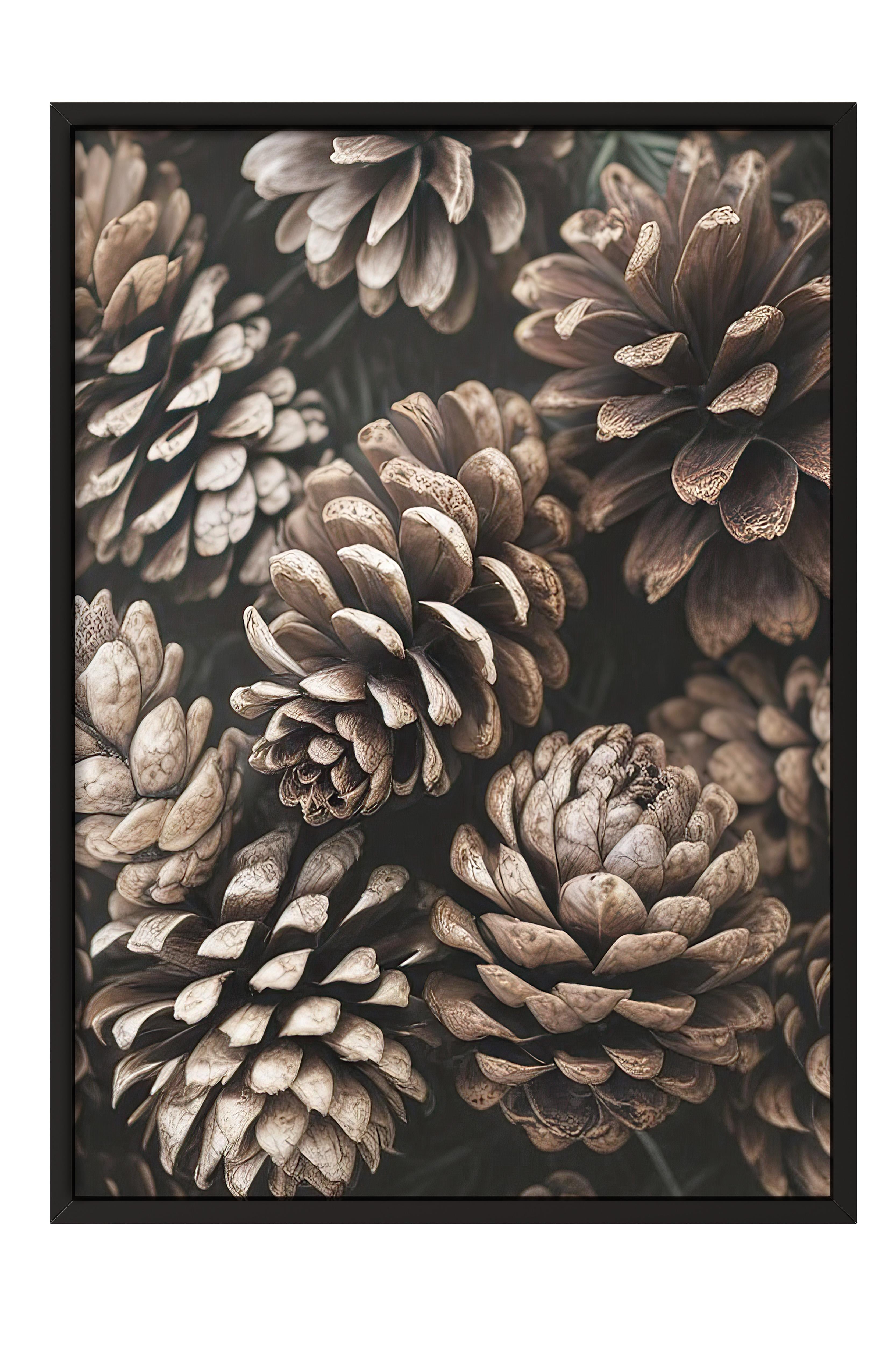 Pine Cones Çerçeveli Tablo, Siyah Çerçeve ve Poster, Dikey Duvar Tablosu Comfort Serisi NO:108341