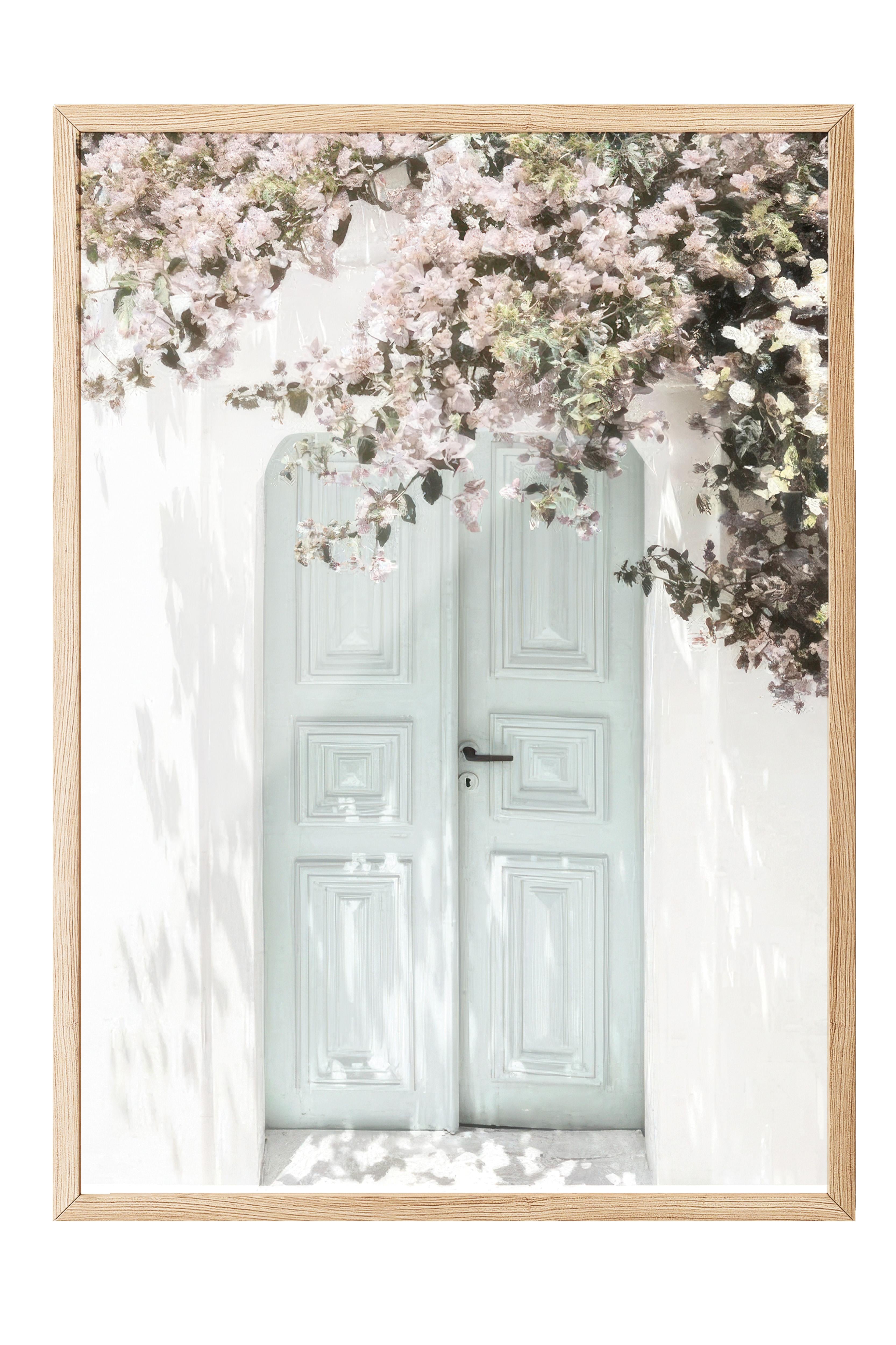 Pink Flower Door  Çerçeveli Tablo, Ahşap Çerçeve ve Poster, Duvar Tablosu Comfort Serisi NO:108449