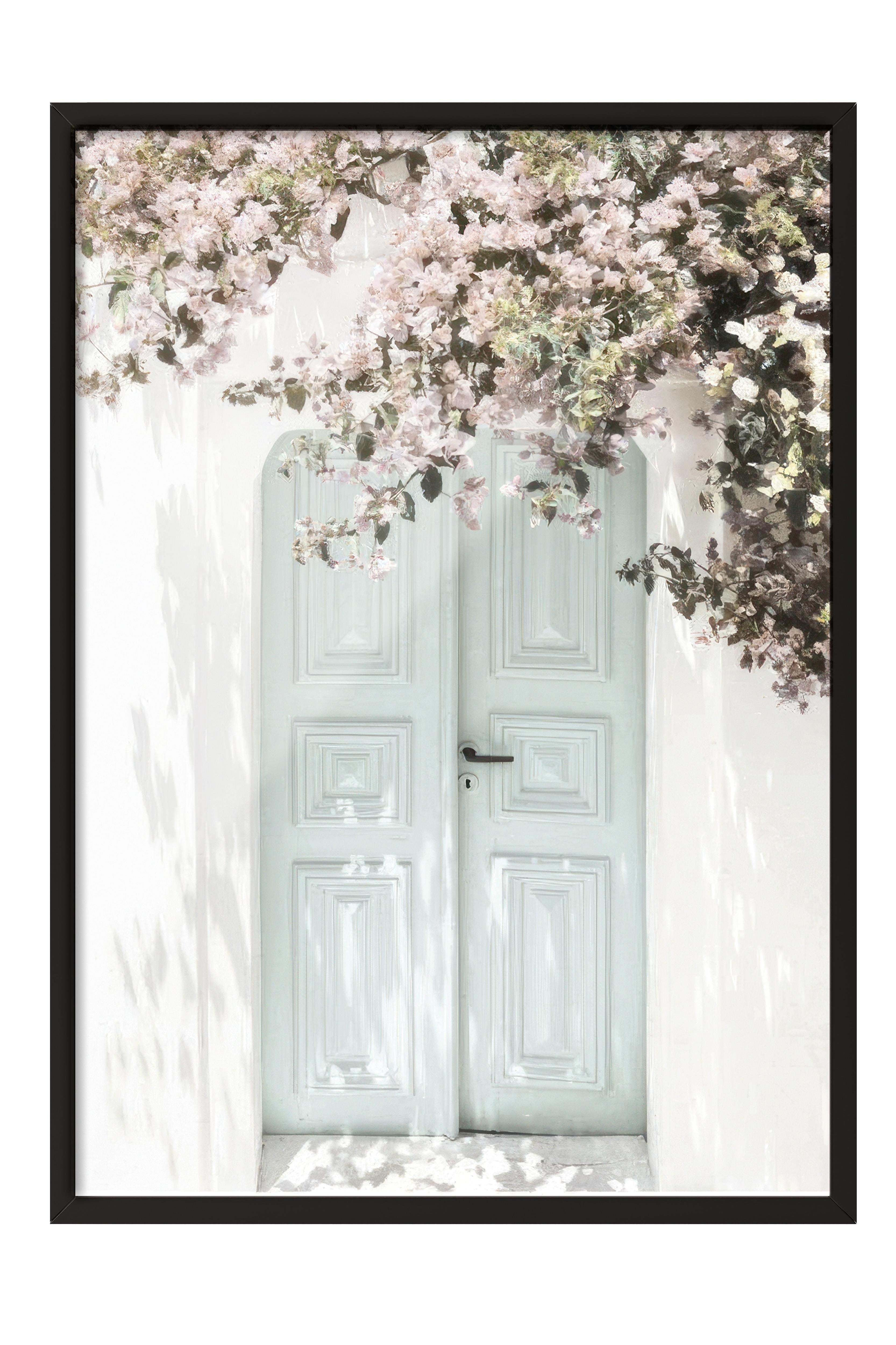 Pink Flower Door  Çerçeveli Tablo, Siyah Çerçeve ve Poster, Duvar Tablosu Comfort Serisi NO:108449