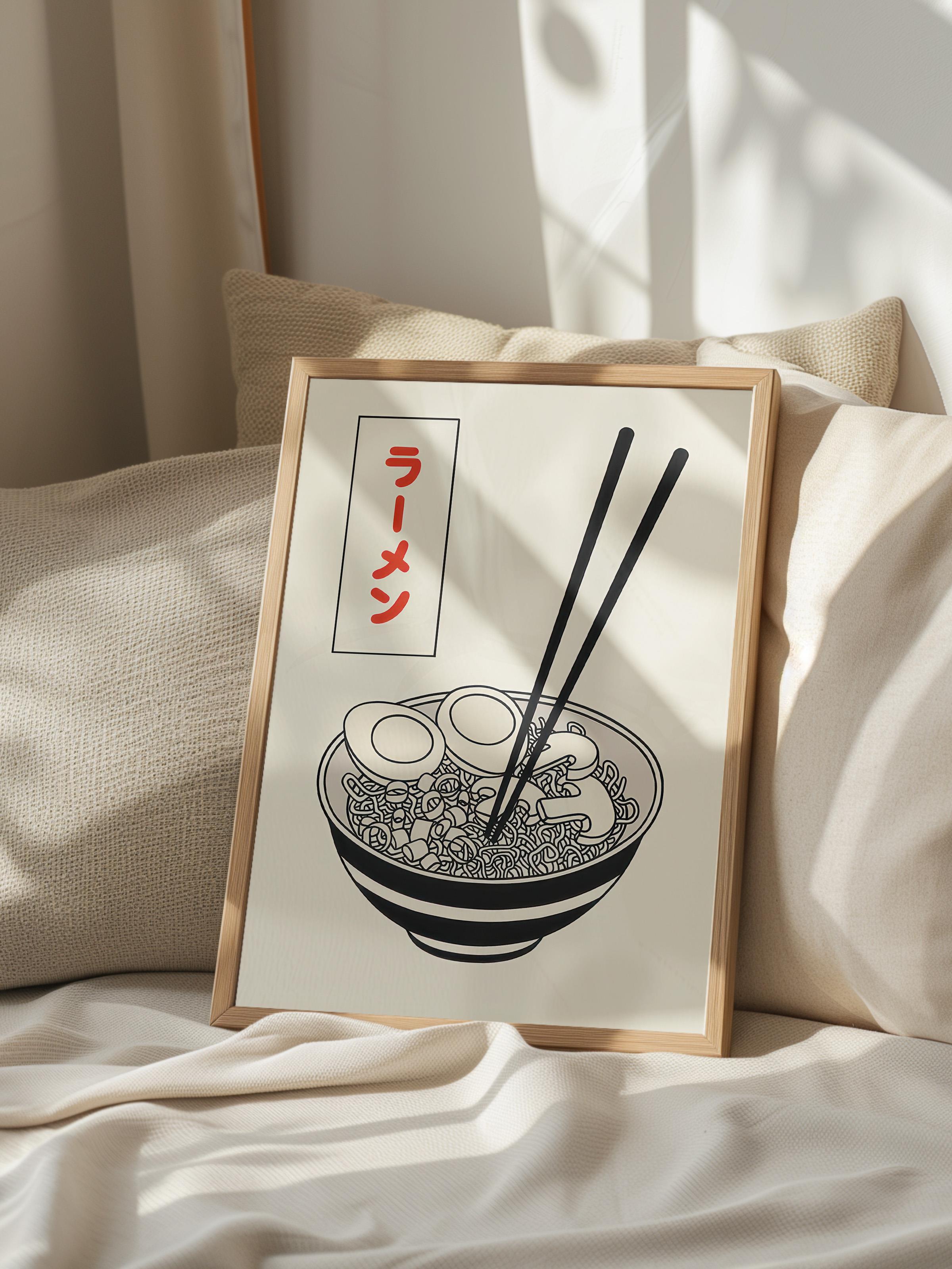 Ramen No1 Çerçeveli Tablo, Ahşap Çerçeve ve Poster, Dikey Duvar Tablosu Comfort Serisi NO:108554