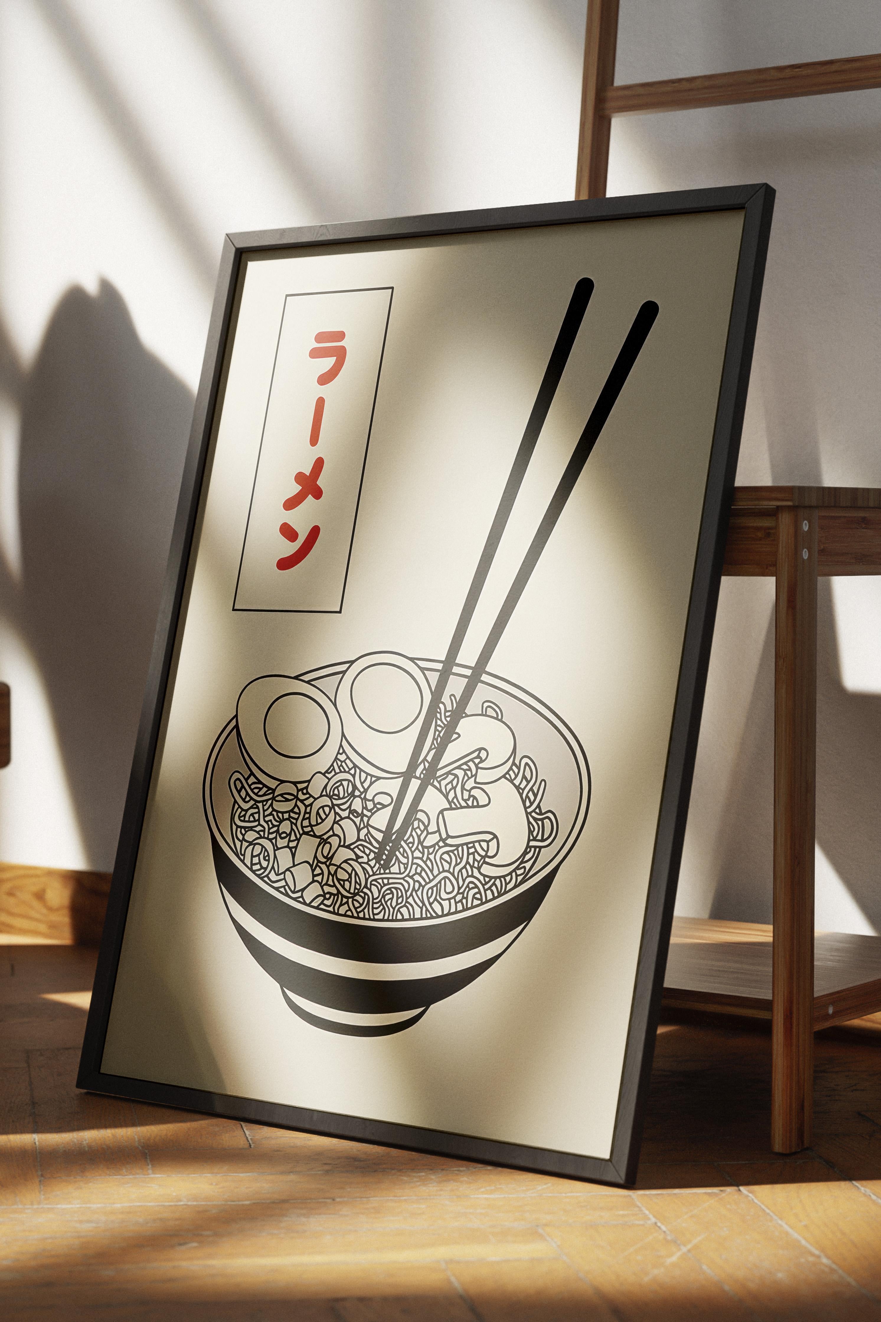 Ramen No1 Çerçeveli Tablo, Siyah Çerçeve ve Poster, Dikey Duvar Tablosu Comfort Serisi NO:108554