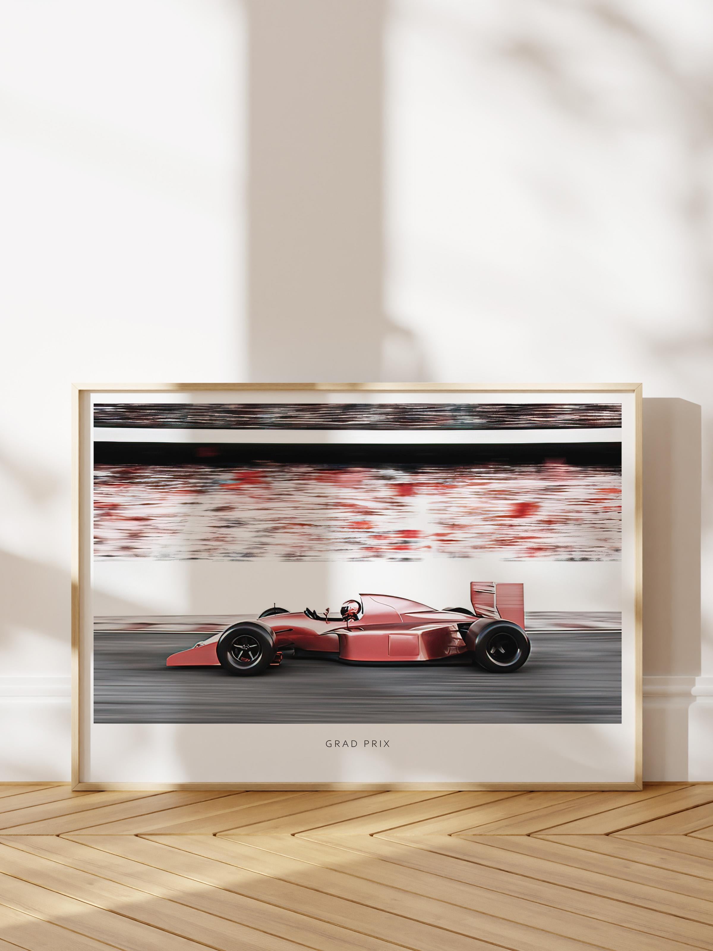 Red Race Car Çerçeveli Tablo, Ahşap Çerçeve ve Poster, Yatay Duvar Tablosu Comfort Serisi NO:108391