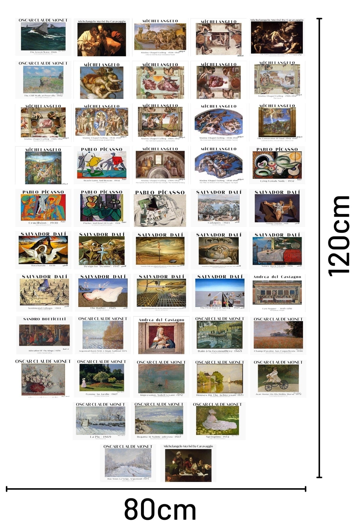 Ressamlar Kolaj Seti, Sanatsal Poster Kartları, Bant Hediyeli - 50 Adet 10*15cm Duvar Posterleri
