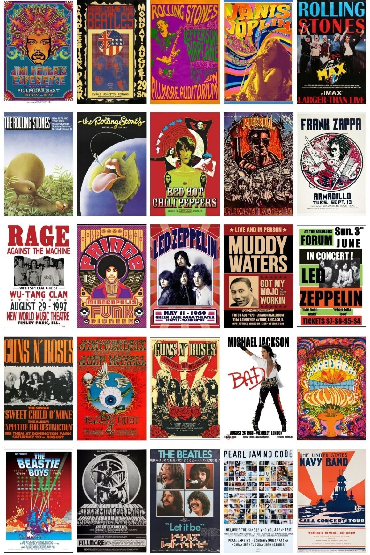 Retro Poster Seti, Konser Afişleri Poster Kolaj Seti, Arkası Yapışkanlı 130 Adet, Kolaj Poster Seti
