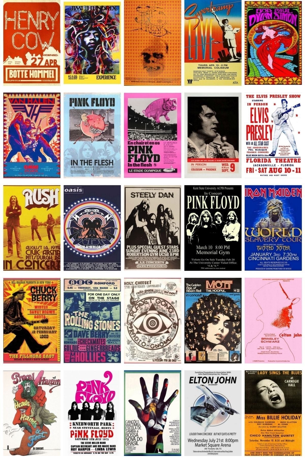 Retro Poster Seti, Konser Afişleri Poster Kolaj Seti, Arkası Yapışkanlı 130 Adet, Kolaj Poster Seti