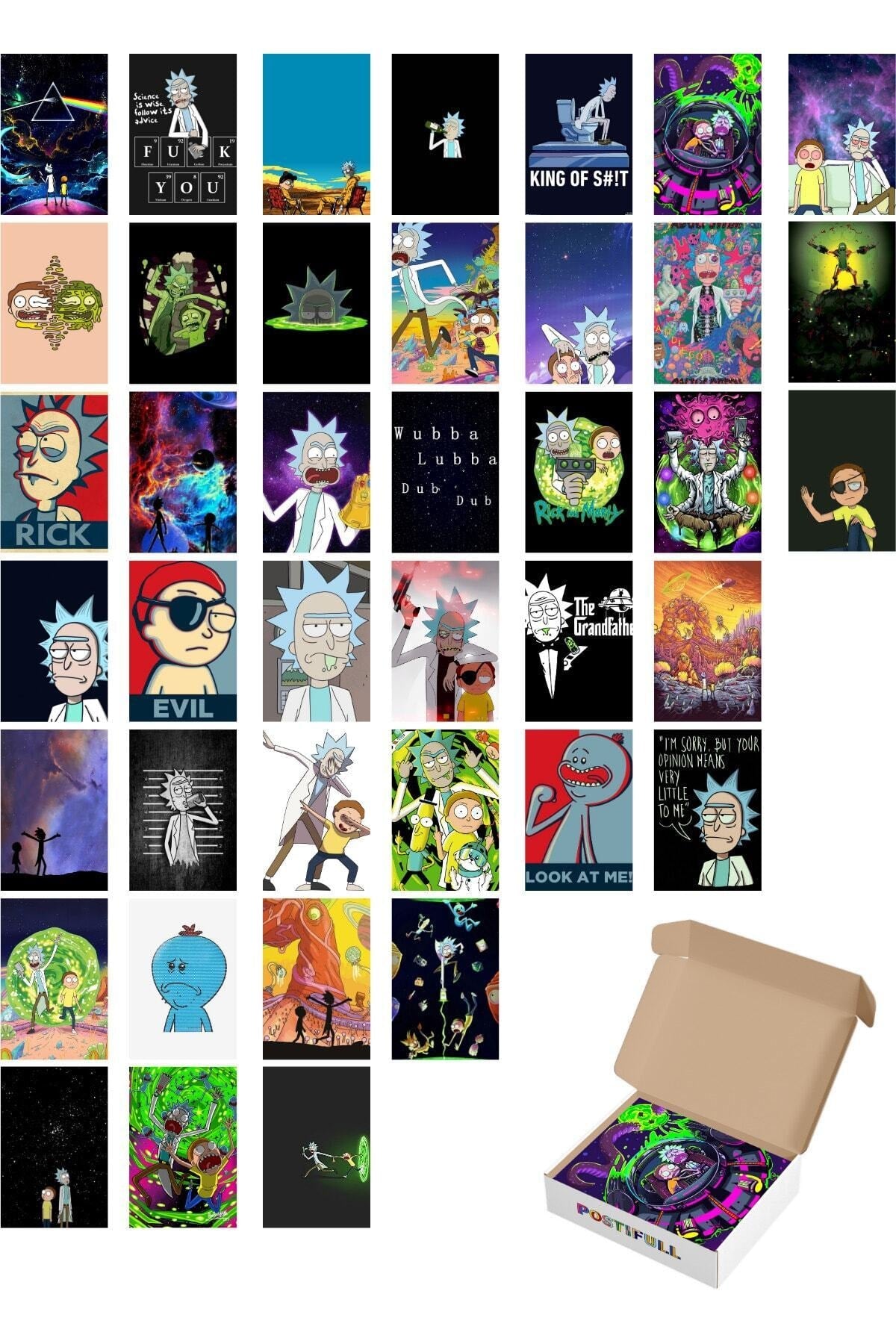 Rick And Morty Duvar Poster Seti - Kolaj Set - 40 Adet - Kalın Kuşe Kağıt - 10cm*14cm