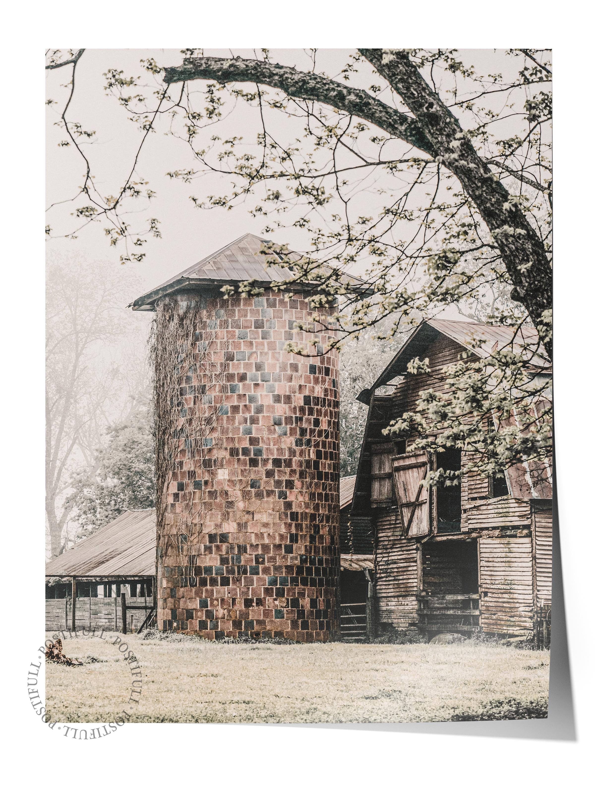 Rustic Çerçevesiz Poster, İskandinav Kahverengi Tablo, NO:369 Silo Fotoğraf, Dikey