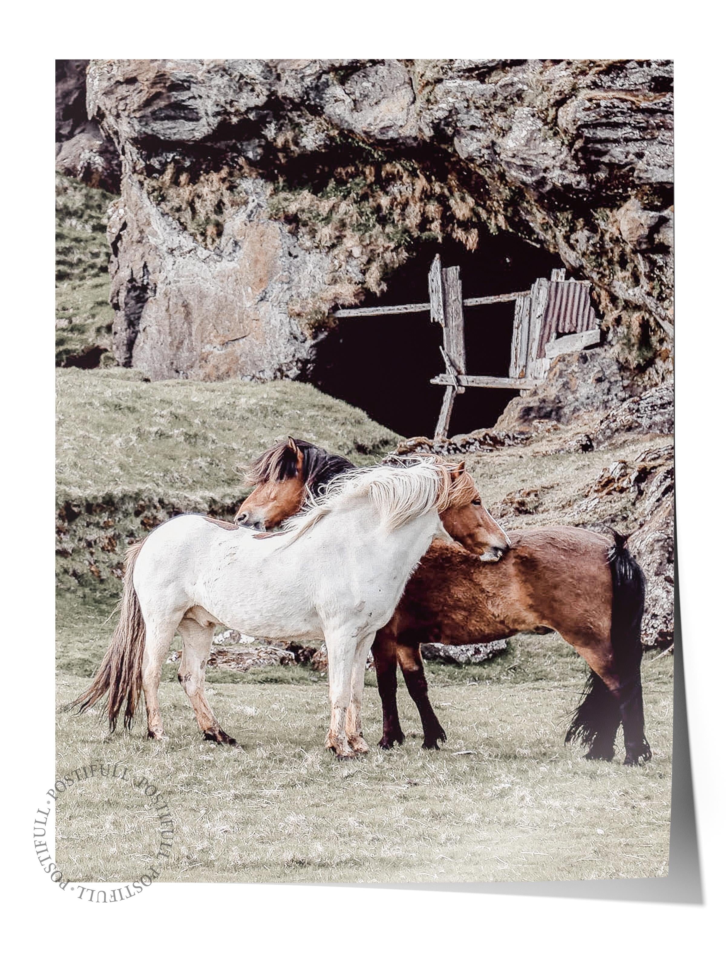 Rustic Çerçevesiz Poster, İskandinav Kahverengi Tablo, NO:386 Atlar Fotoğraf, Dikey