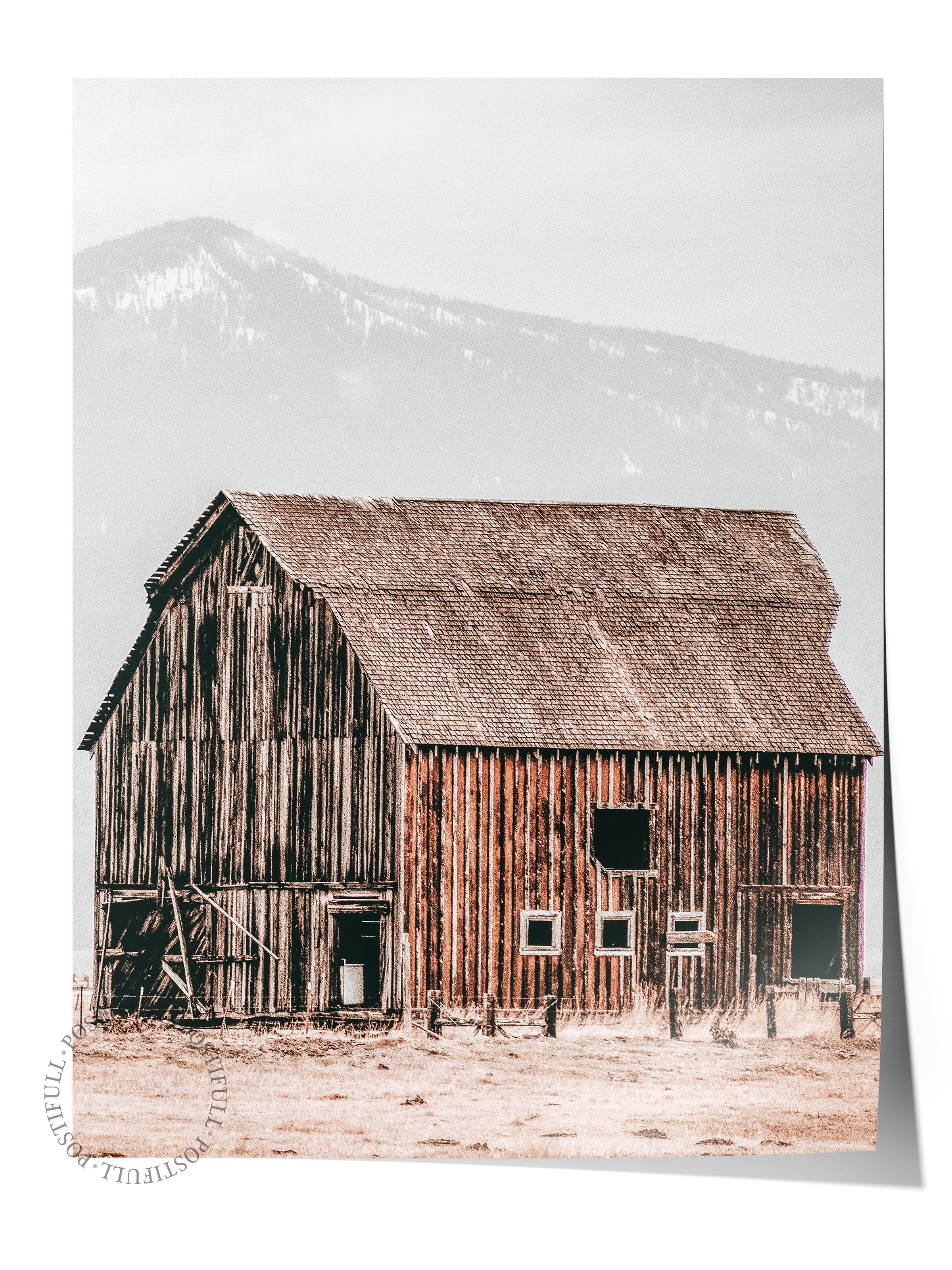 Rustic Çerçevesiz Poster, İskandinav Kahverengi Tablo, NO:413 Ahşap Ev Fotoğraf, Yatay