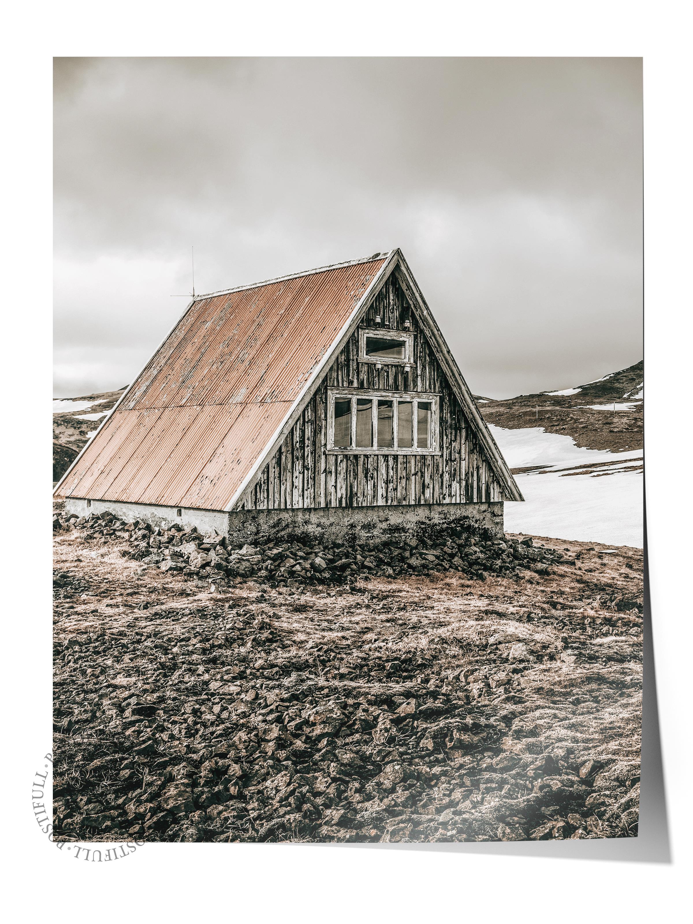 Rustic Çerçevesiz Poster, İskandinav Kahverengi Tablo, NO:414 Ahşap Ev Fotoğraf, Yatay