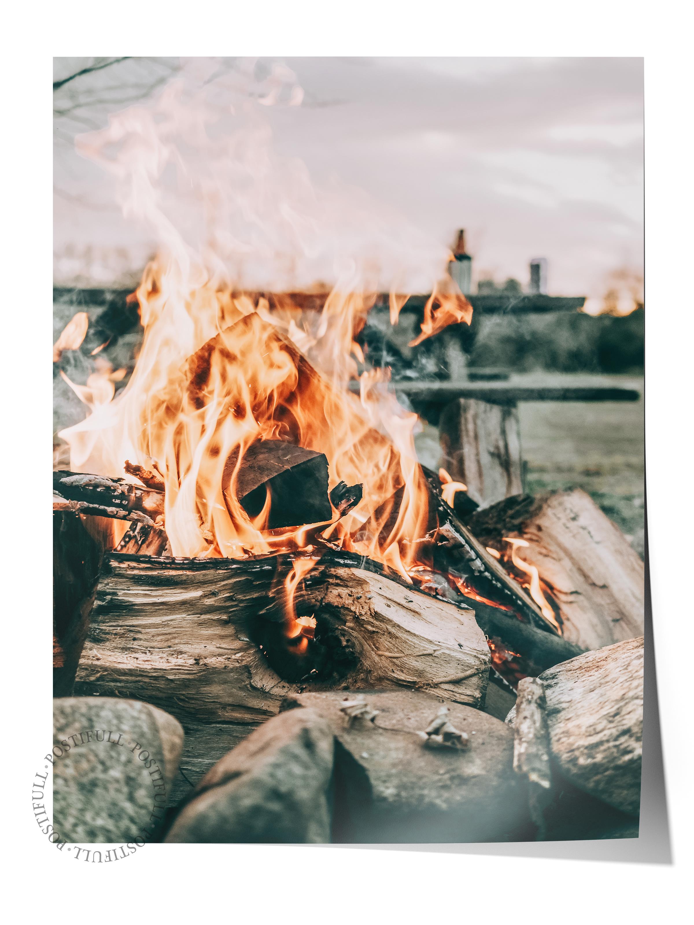 Rustic Çerçevesiz Poster, İskandinav Kahverengi Tablo, NO:426 Kamp Ateşi Fotoğraf, Yatay