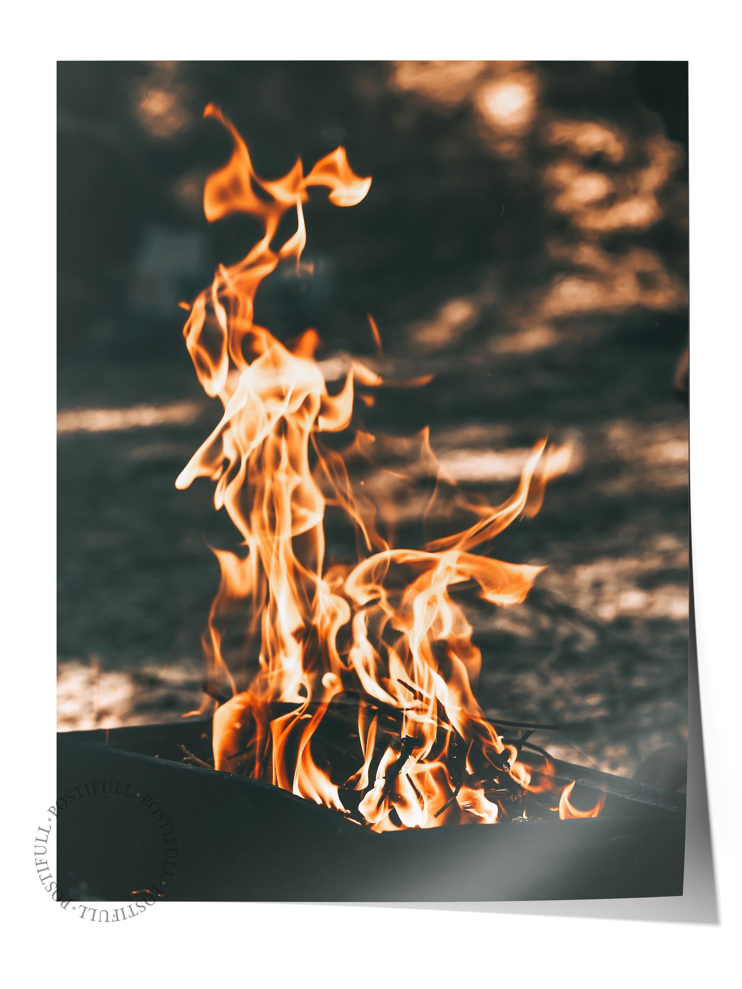 Rustic Çerçevesiz Poster, İskandinav Kahverengi Tablo, NO:461 Ateş Fotoğraf, Yatay