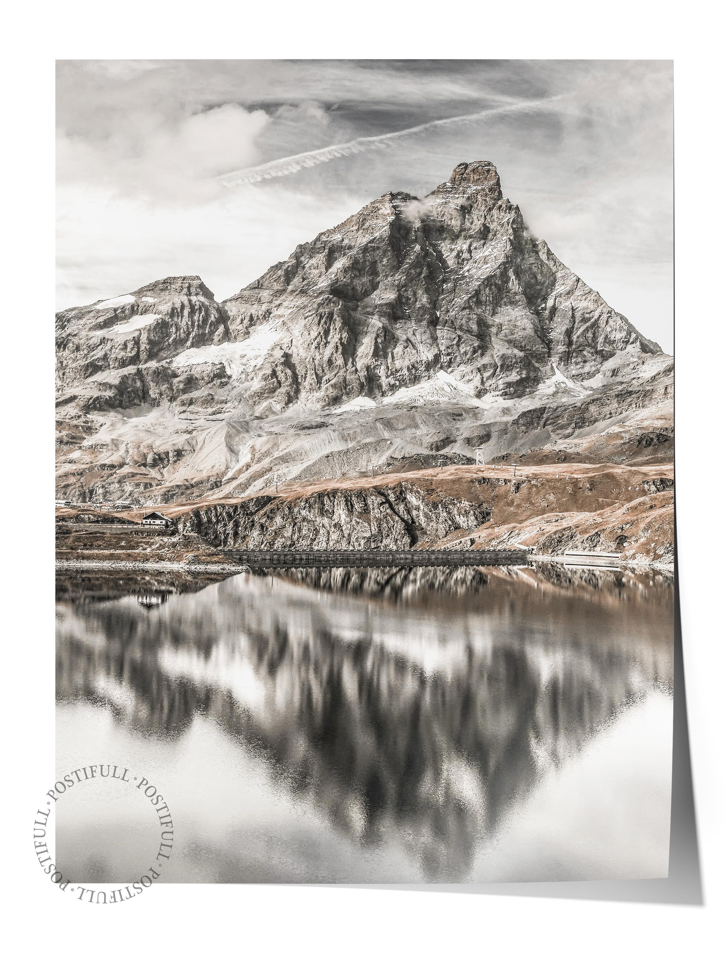 Rustic Çerçevesiz Poster, İskandinav Siyah Beyaz Tablo, NO:487 Dağ Fotoğraf, Yatay