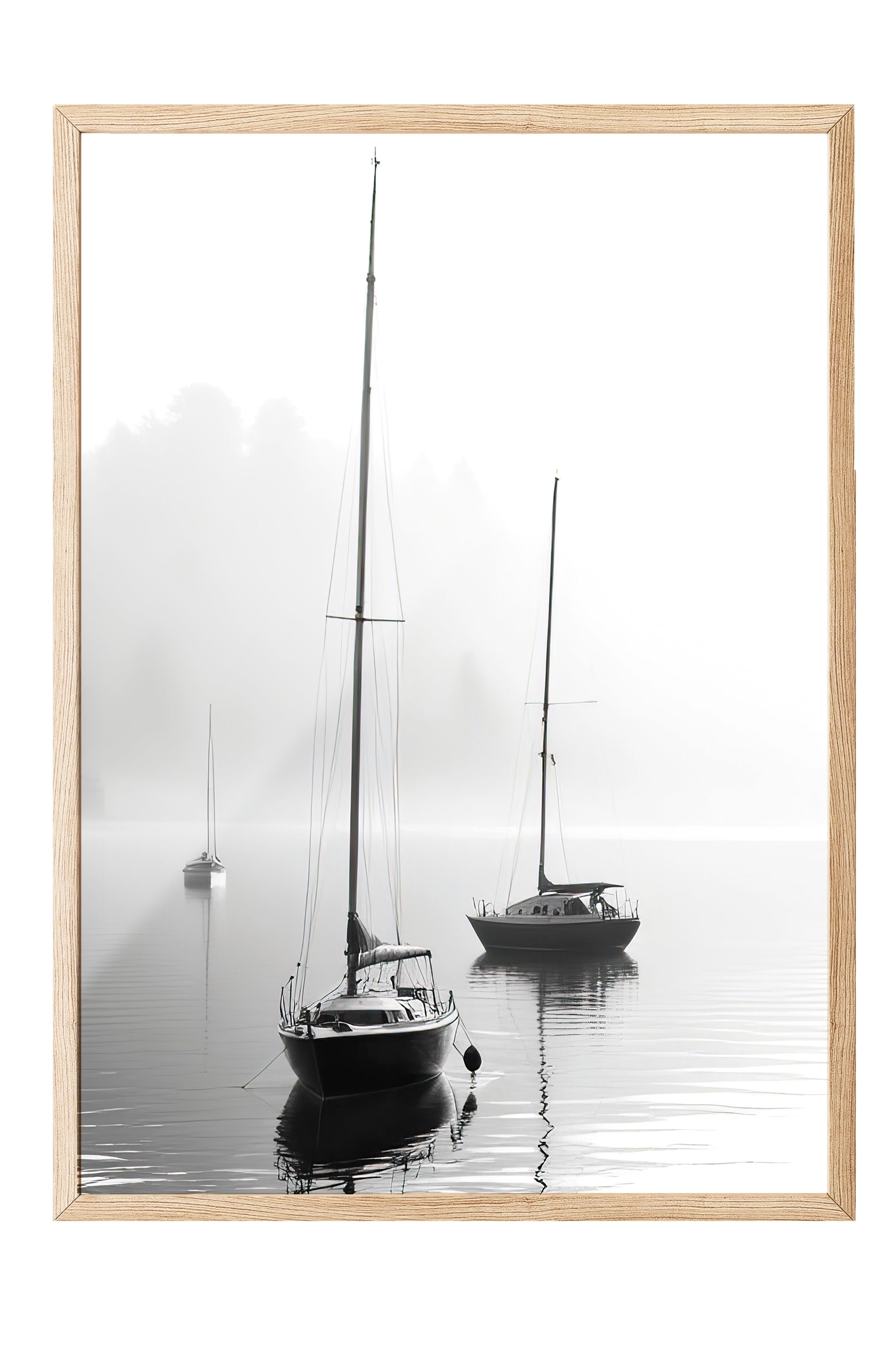 Sail Boats Çerçeveli Tablo, Ahşap Çerçeve ve Poster, Dikey Duvar Tablosu Comfort Serisi NO:108383