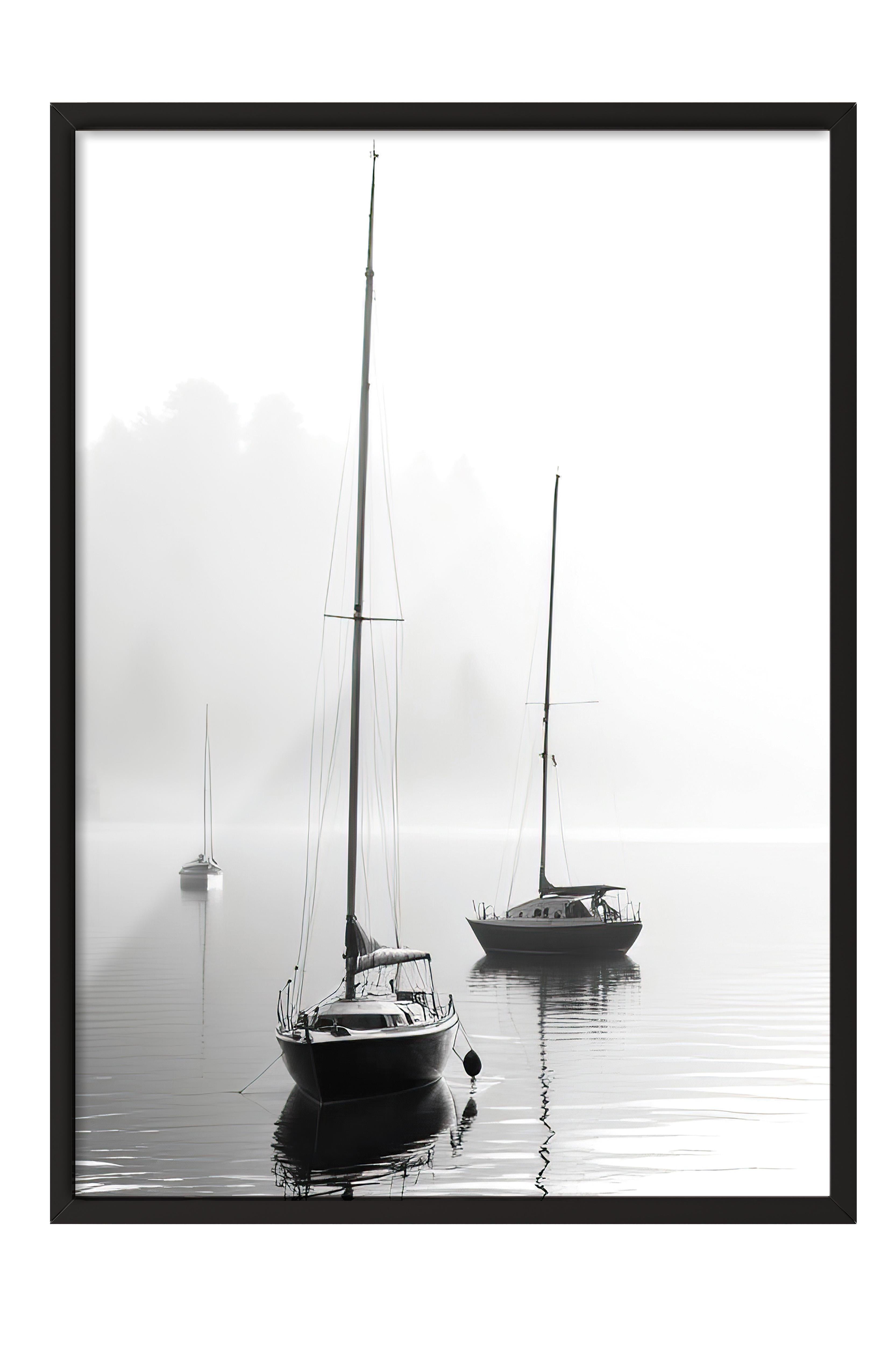 Sail Boats Çerçeveli Tablo, Siyah Çerçeve ve Poster, Dikey Duvar Tablosu Comfort Serisi NO:108383