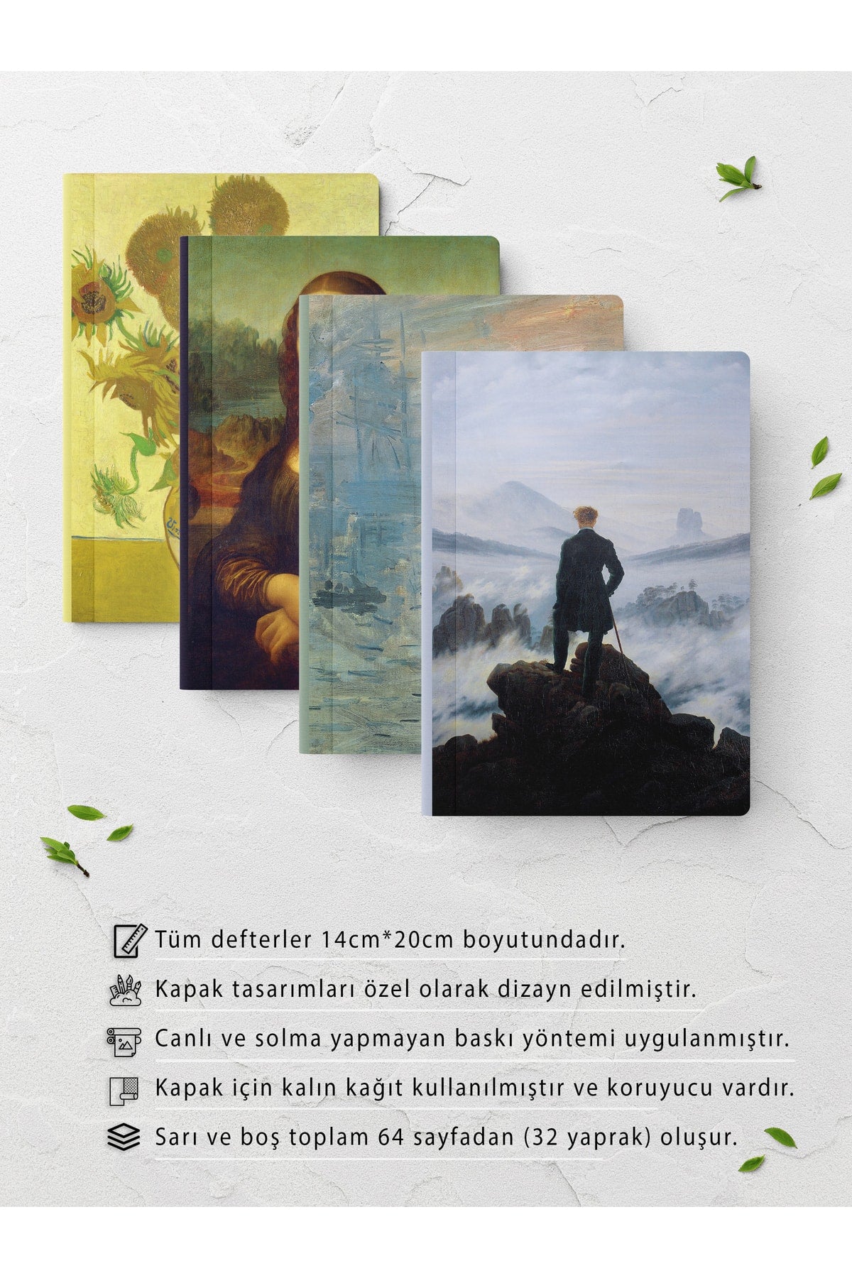 Sanat Temalı Defter Seti - 4 Adet - 14cm*20cm - 64 Sayfa - Çizgisiz