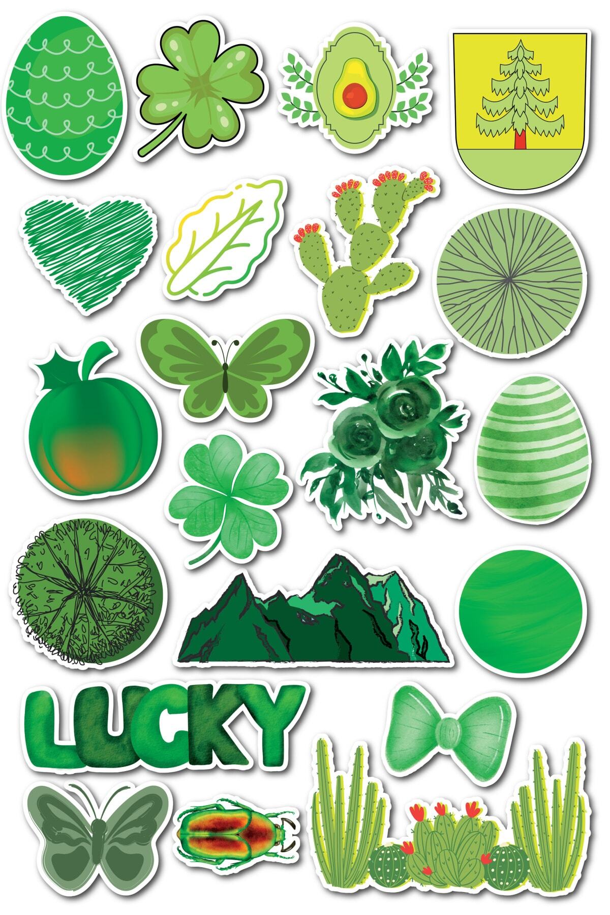 Sticker Çıkartma Seti - Yeşil - 18 Adet Etiket Seti- Telefon, Tablet, Defter Laptop Uyumlu Etiket