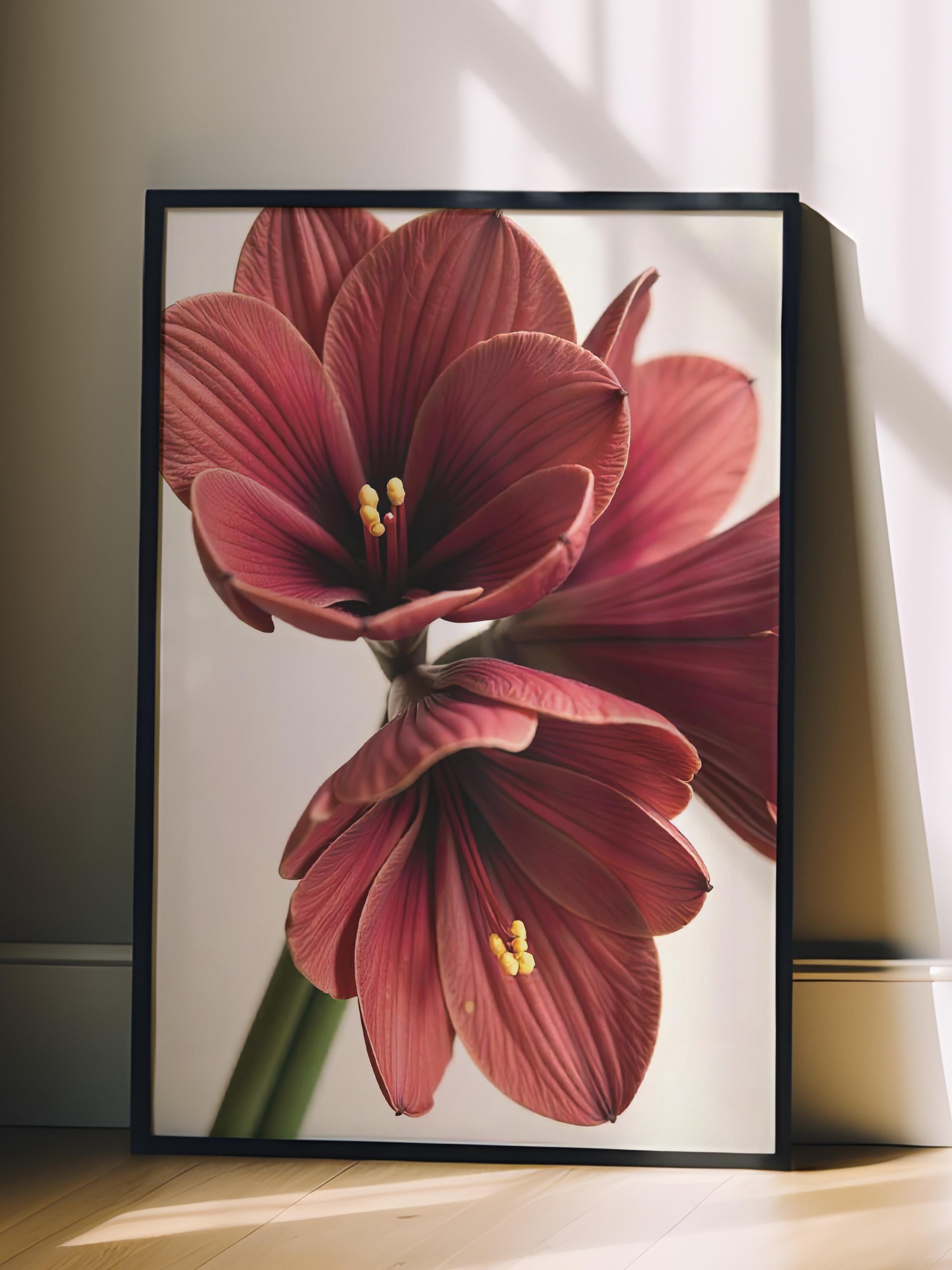 Siyah Çerçeveli Tablo, Yılbaşı Poster, Yılbaşı Dekoru,Amaryllis in Red Comfort Serisi NO:108644