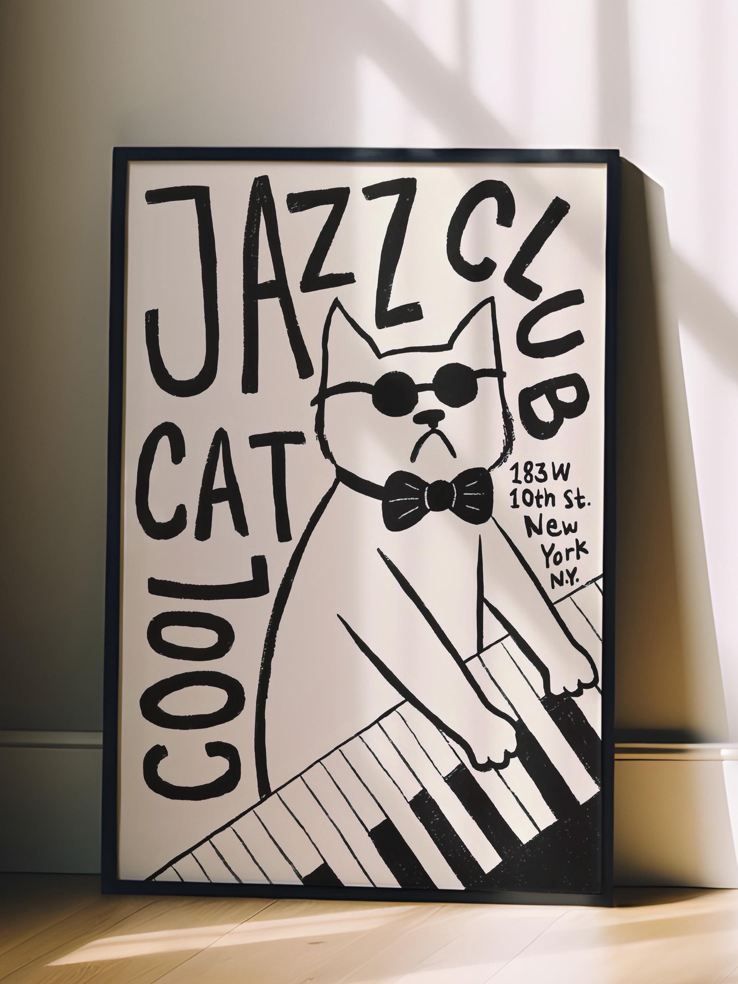 Siyah Çerçeveli Tablo, Poster ve Çerçeve Seti, Cool Cat Jazz Club Comfort Serisi NO:108688