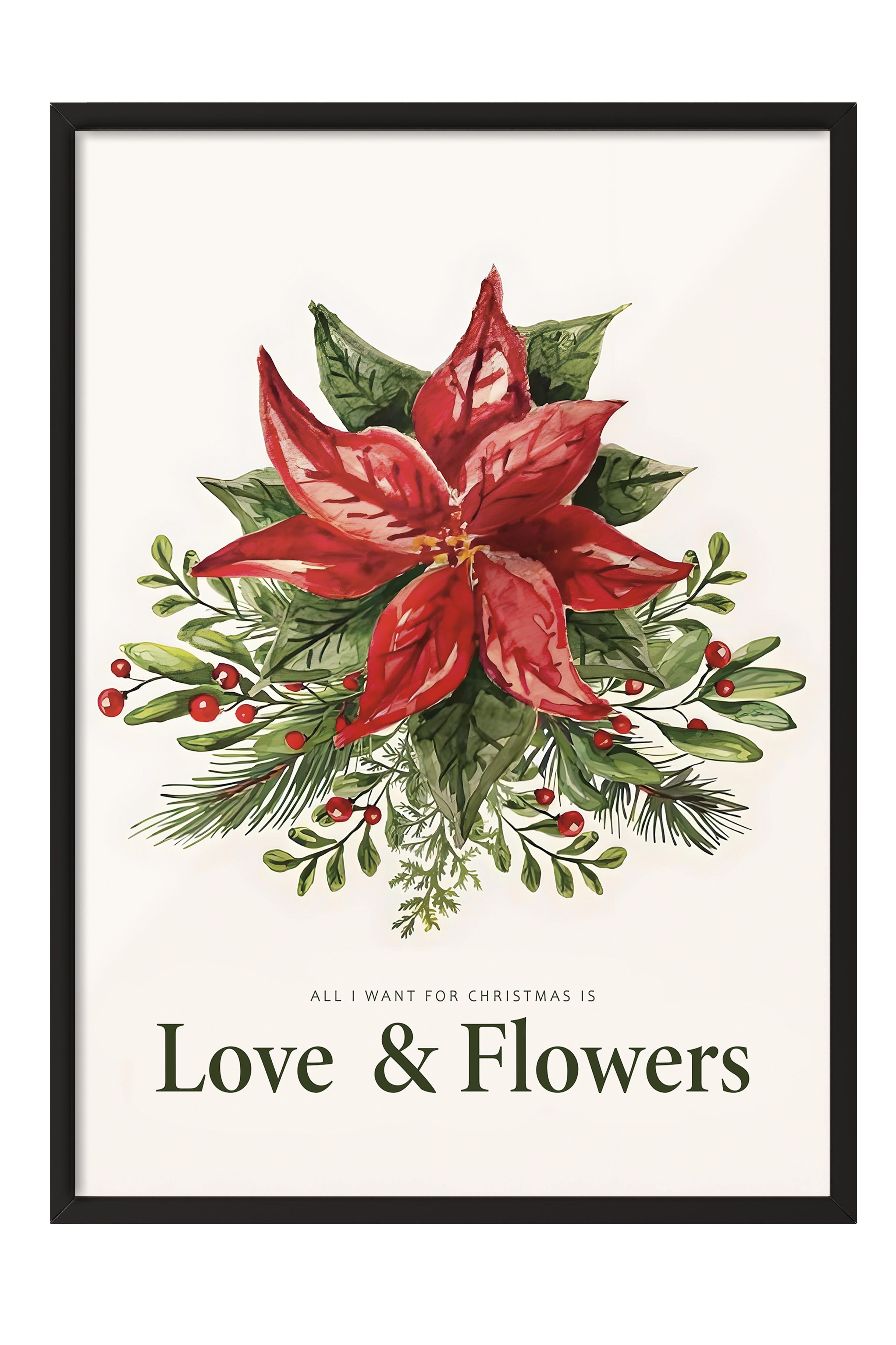 Siyah Çerçeveli Yılbaşı Poster,Love and Flowers for Christmas Comfort Serisi NO:108636