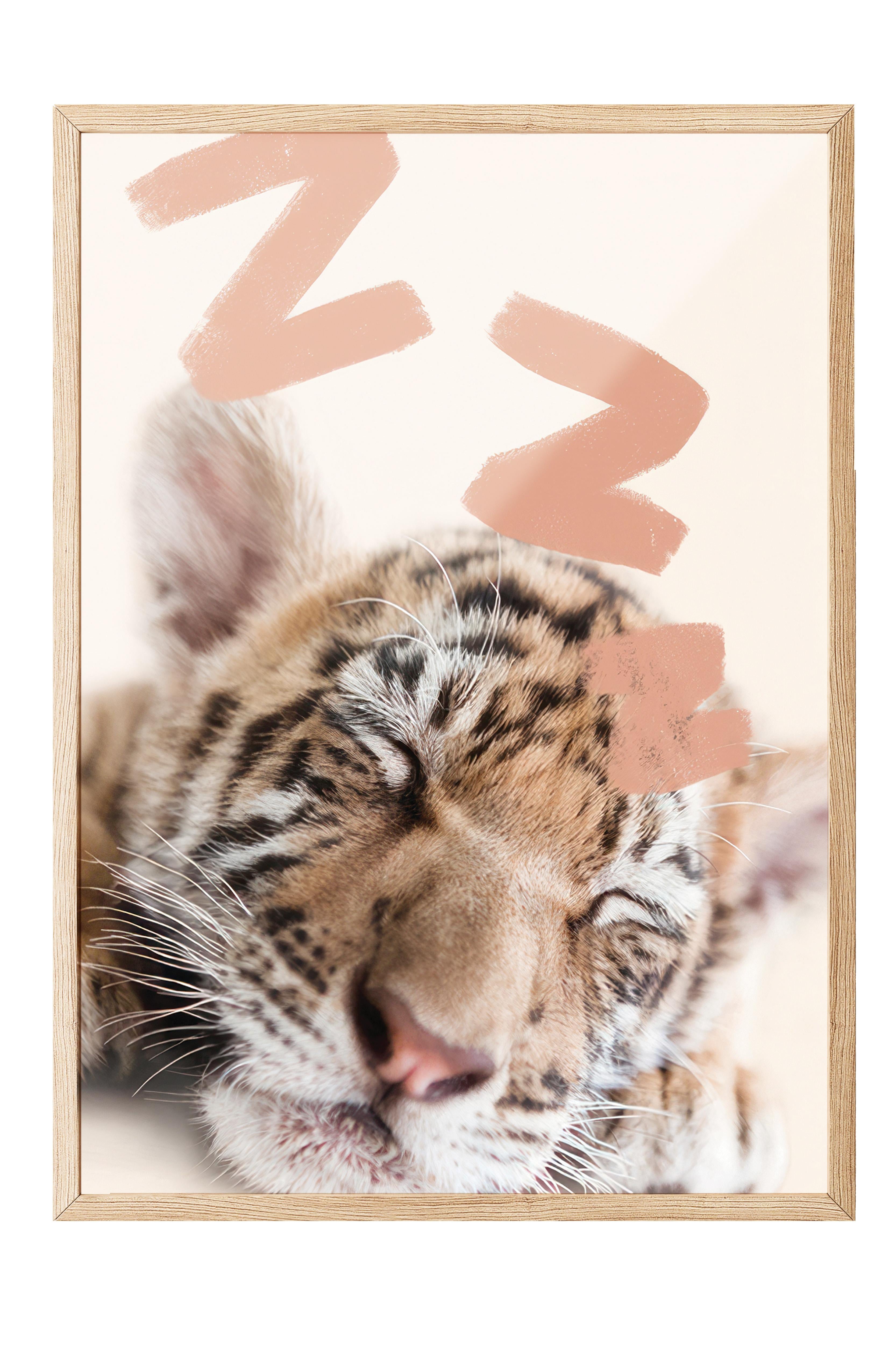 Sleeping Baby Tiger Çerçeveli Tablo, Ahşap Çerçeve ve Poster, Duvar Tablosu Comfort Serisi NO:108441