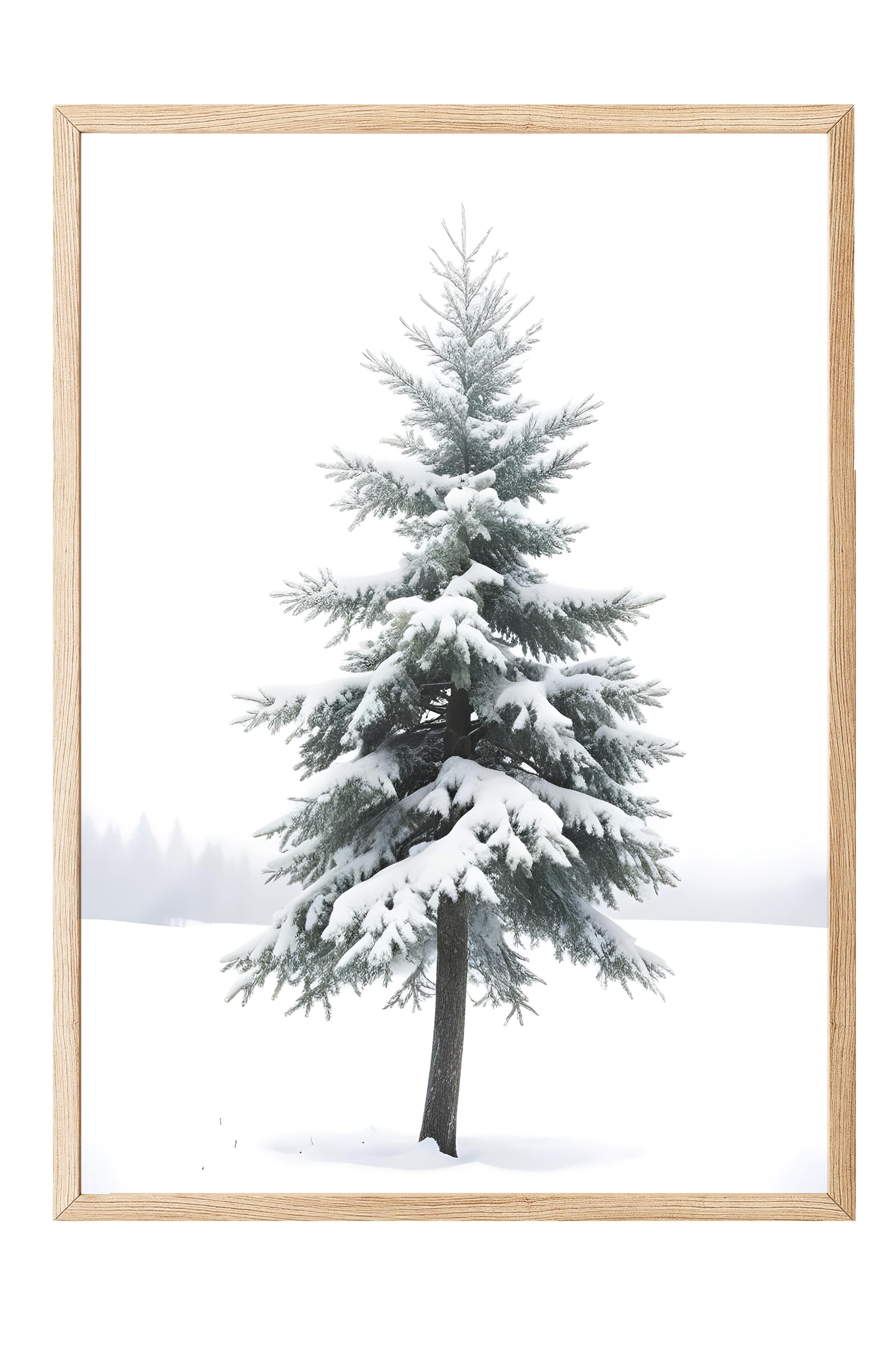 Snowy Spruce Yılbaşı Tablo, Ahşap Çerçeve ve Poster, Dikey Duvar Tablosu Comfort Serisi NO:108474