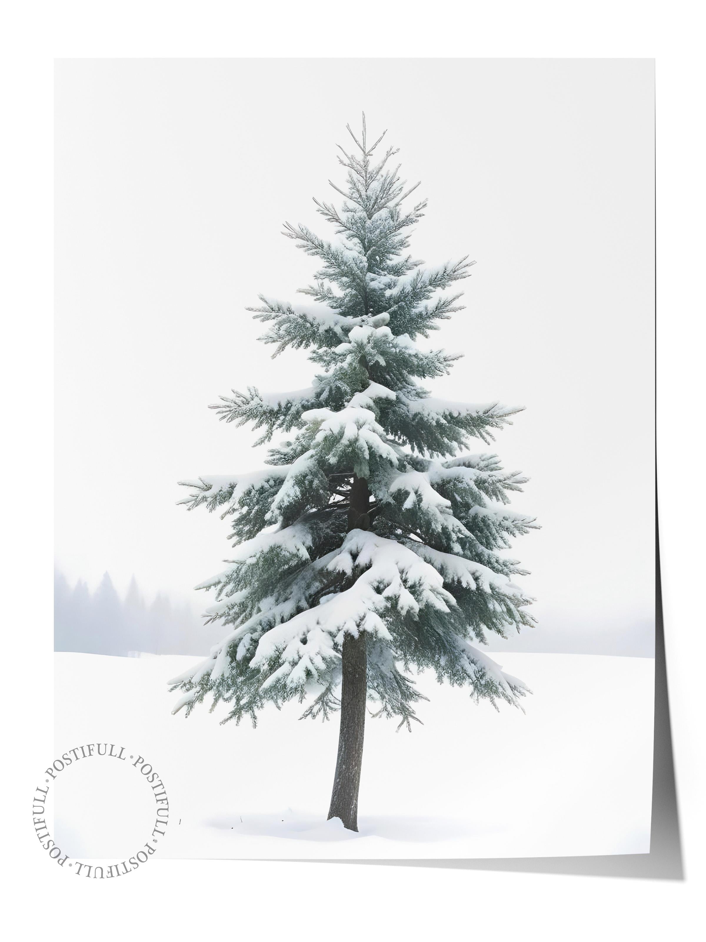 Snowy Spruce Poster, Yılbaşı Duvar Posteri, Dikey Duvar Tablosu Comfort Serisi NO:108474