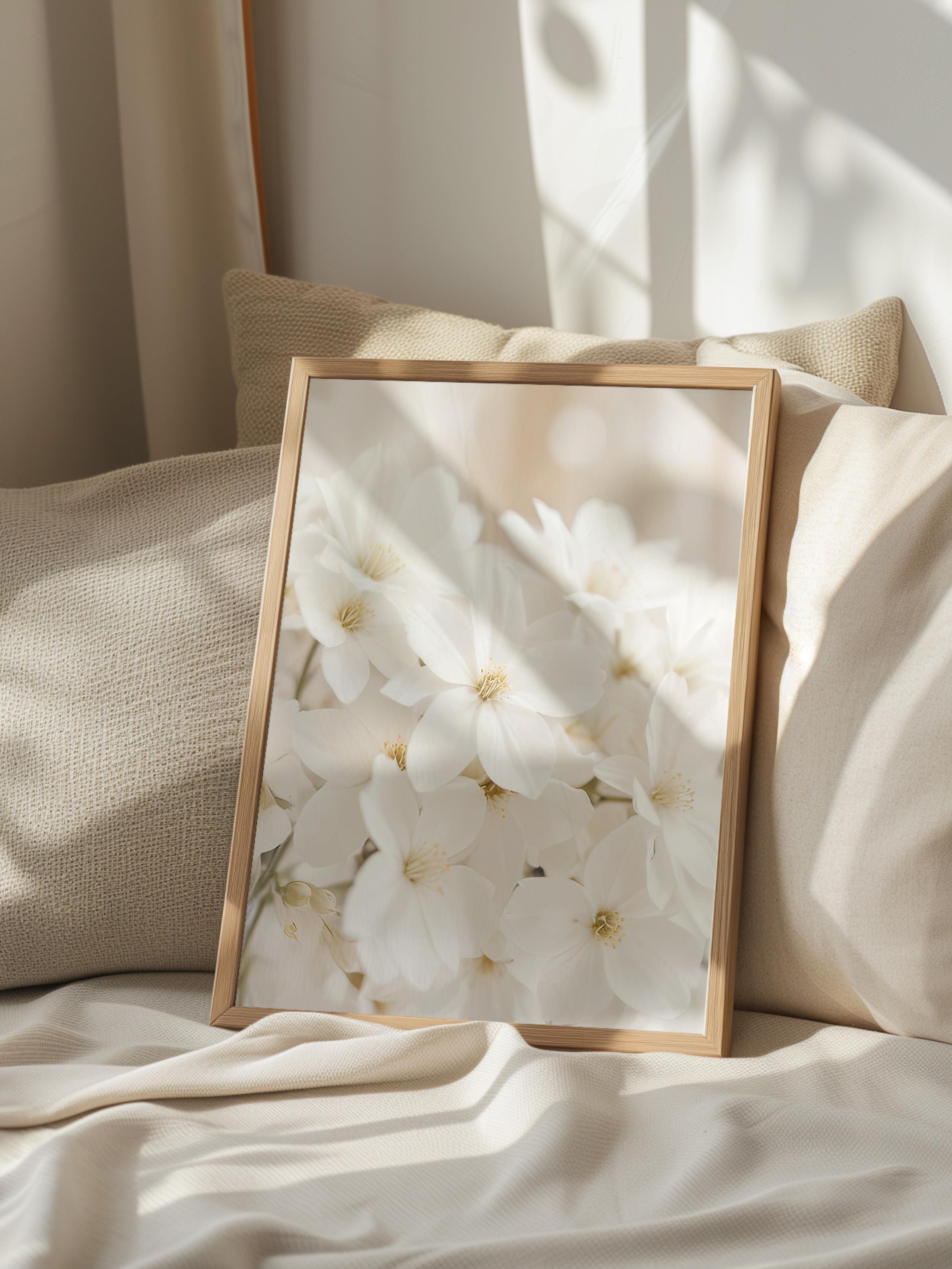 Soft White Bloom Çerçeveli Tablo, Ahşap Çerçeve ve Poster, Duvar Tablosu Comfort Serisi NO:108344