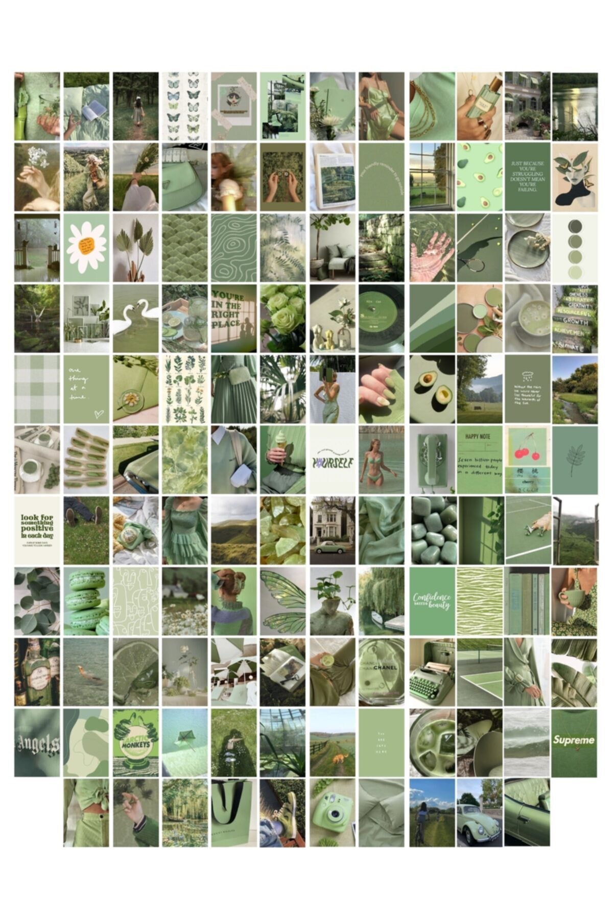 Soft Yeşil Poster Seti - Arkası Yapışkanlı Kolaj Seti - 130 Adet - Vintage Poster Seti - 10cm*15cm