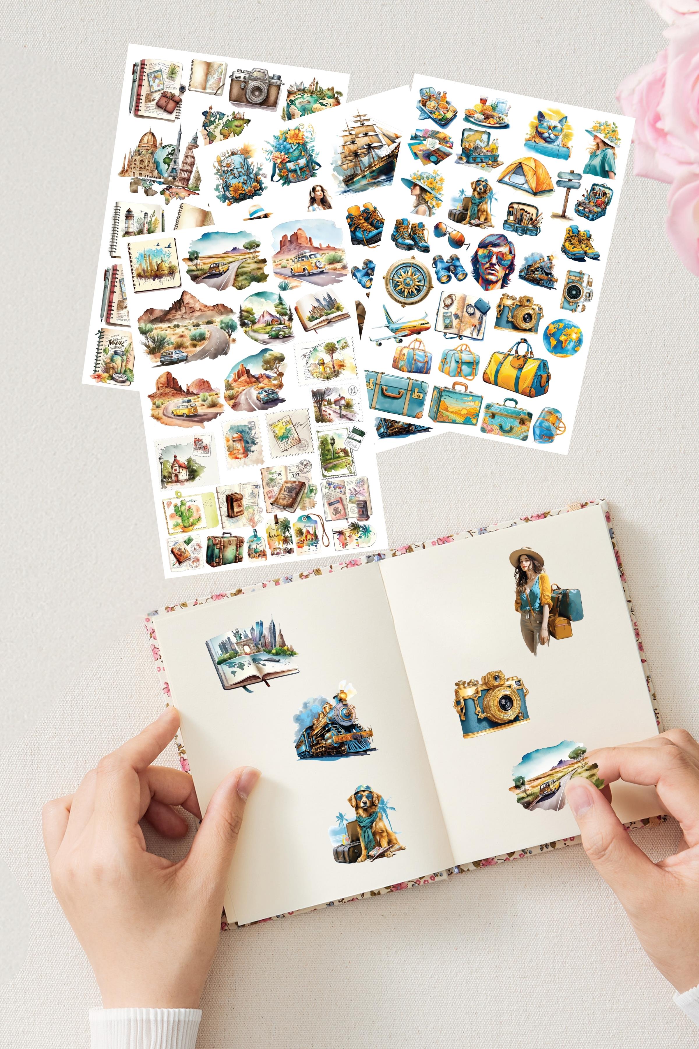 Sticker Defteri, 85 Adet Büyük Boy Sticker Etiket Seti, Mavi Gezi Pul Journal Etiket, Sticker Book