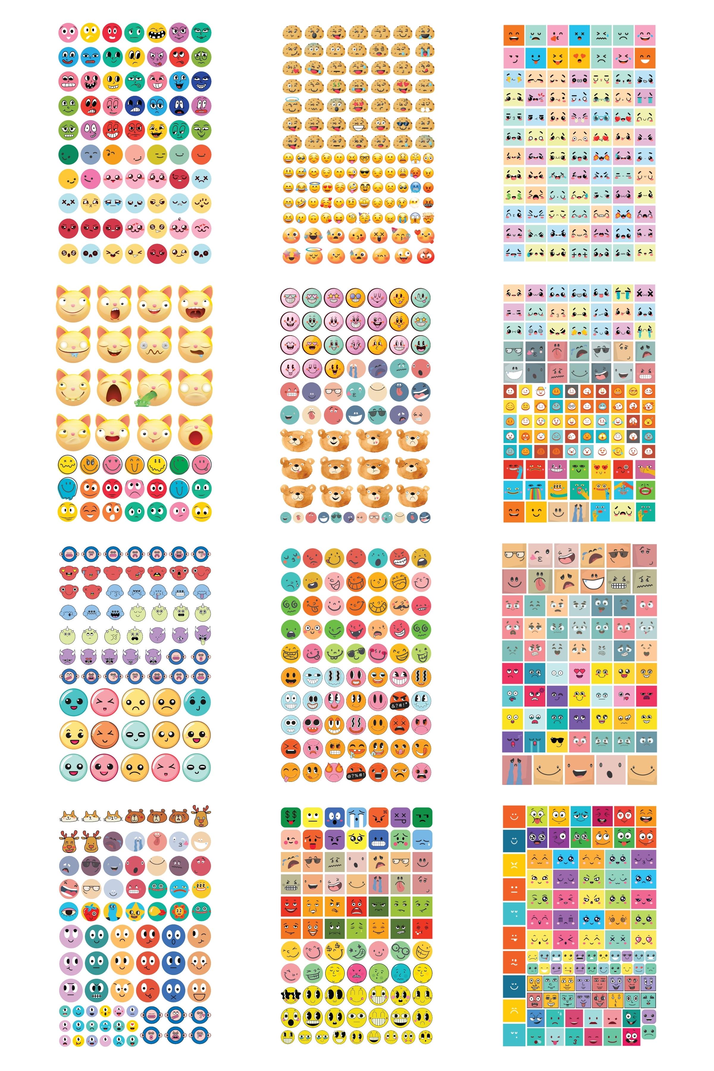 Sticker Defteri, 955 Adet Dev Sticker Etiket Seti, Renkli Emojiler ve Suratlar Etiket, Sticker Book