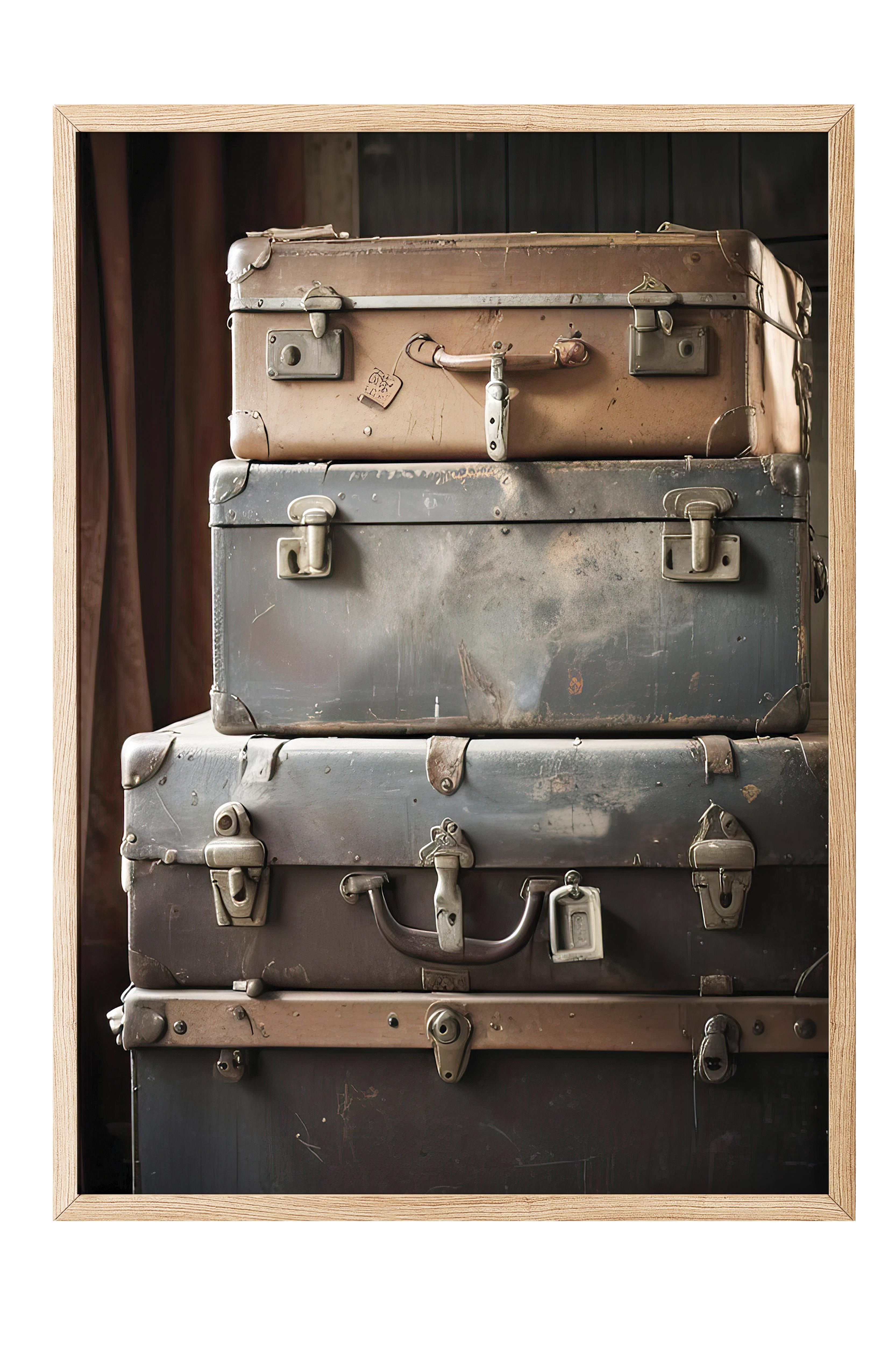 Suitcases  Çerçeveli Tablo, Ahşap Çerçeve ve Poster, Dikey Duvar Tablosu Comfort Serisi NO:108318