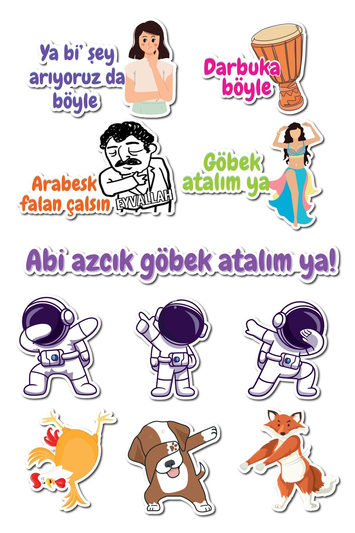 Tik Tok Trendler Sticker Seti, "abi Azcık Göbek Atalım Ya!", 11 Adet Etiket Seti, Suya Dayanıklı