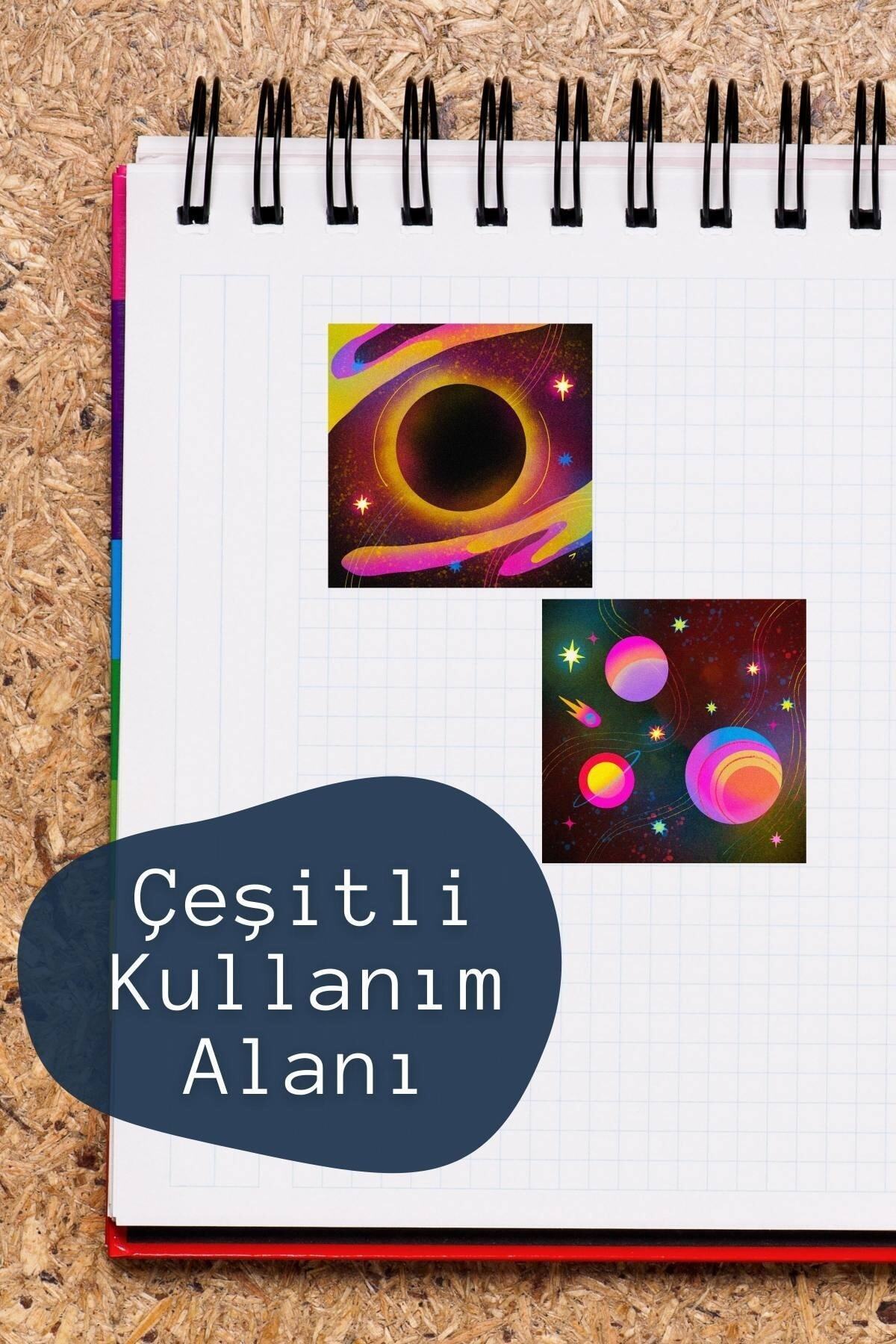 Uzay Temalı Sticker Seti - 6 Adet Etiket Seti- Telefon, Tablet, Defter Laptop Uyumlu Etiket