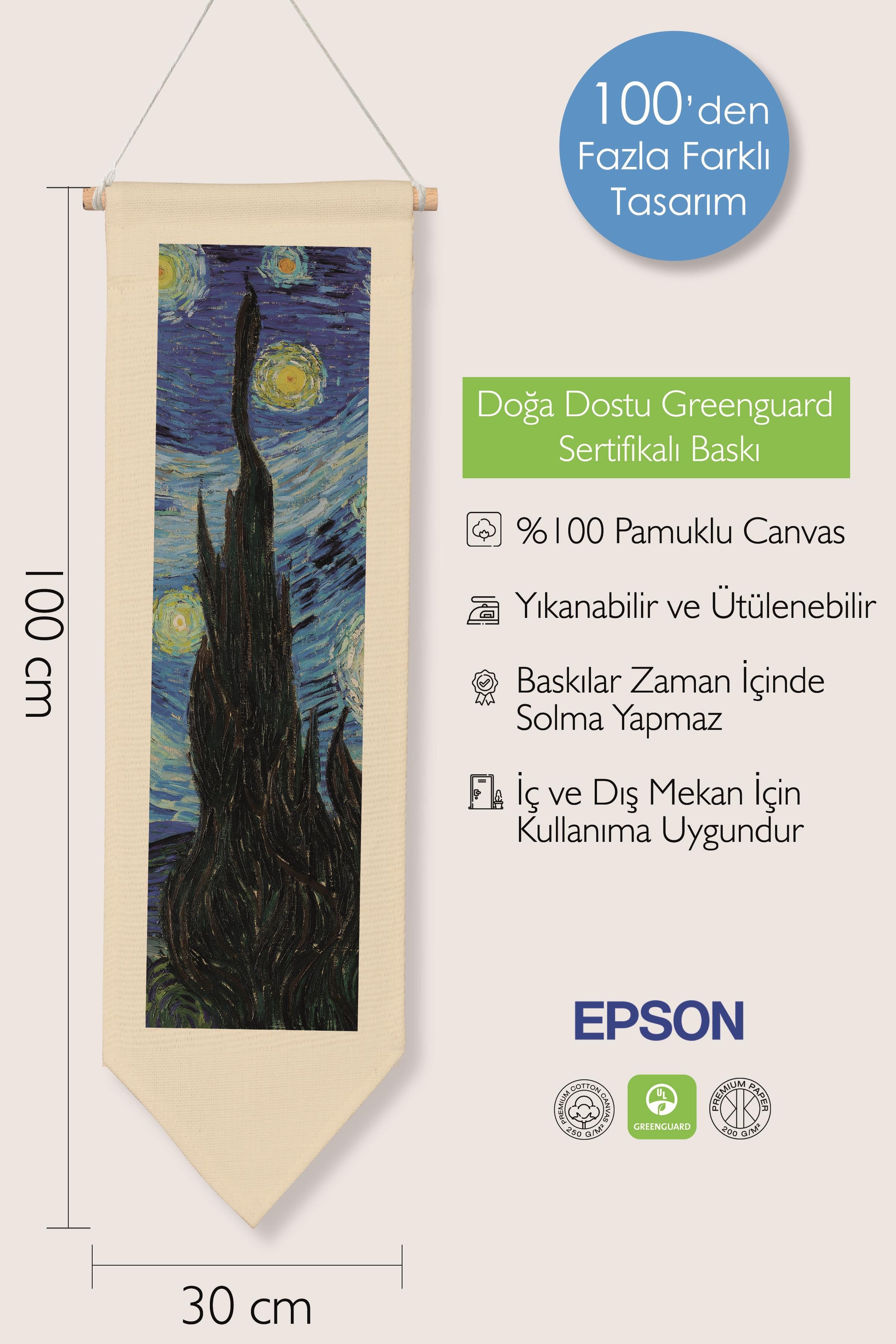 Van Gogh Duvar Halısı, Sanat Serisi Dekor, 100cm Kanvas Flama Askılı Duvar Örtüsü NO:736