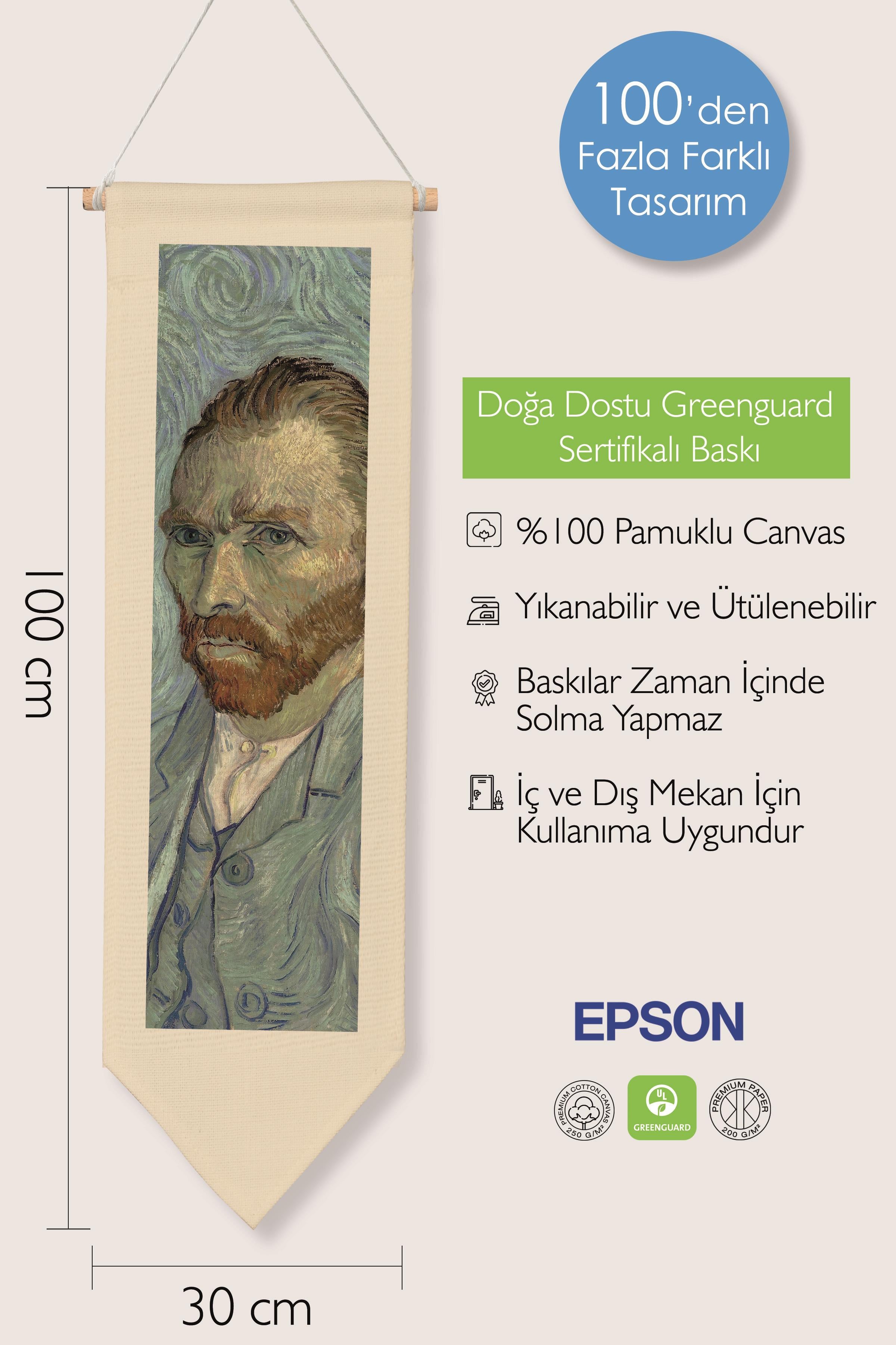 Van Gogh Duvar Halısı, Sanat Serisi Dekor, 100cm Kanvas Flama Askılı Duvar Örtüsü NO:740