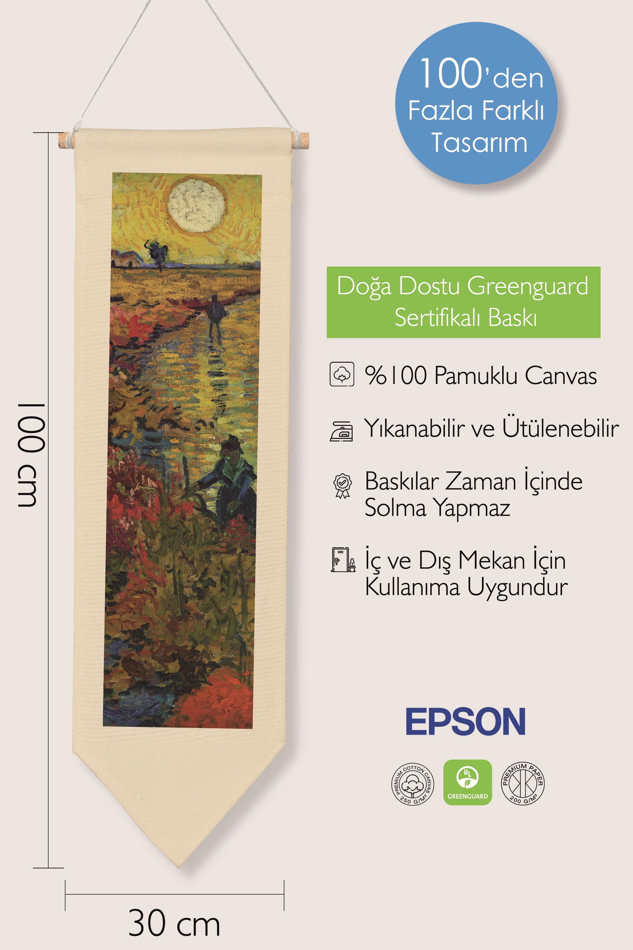 Van Gogh Duvar Halısı, Sanat Serisi Dekor, 100cm Kanvas Flama Askılı Duvar Örtüsü NO:744