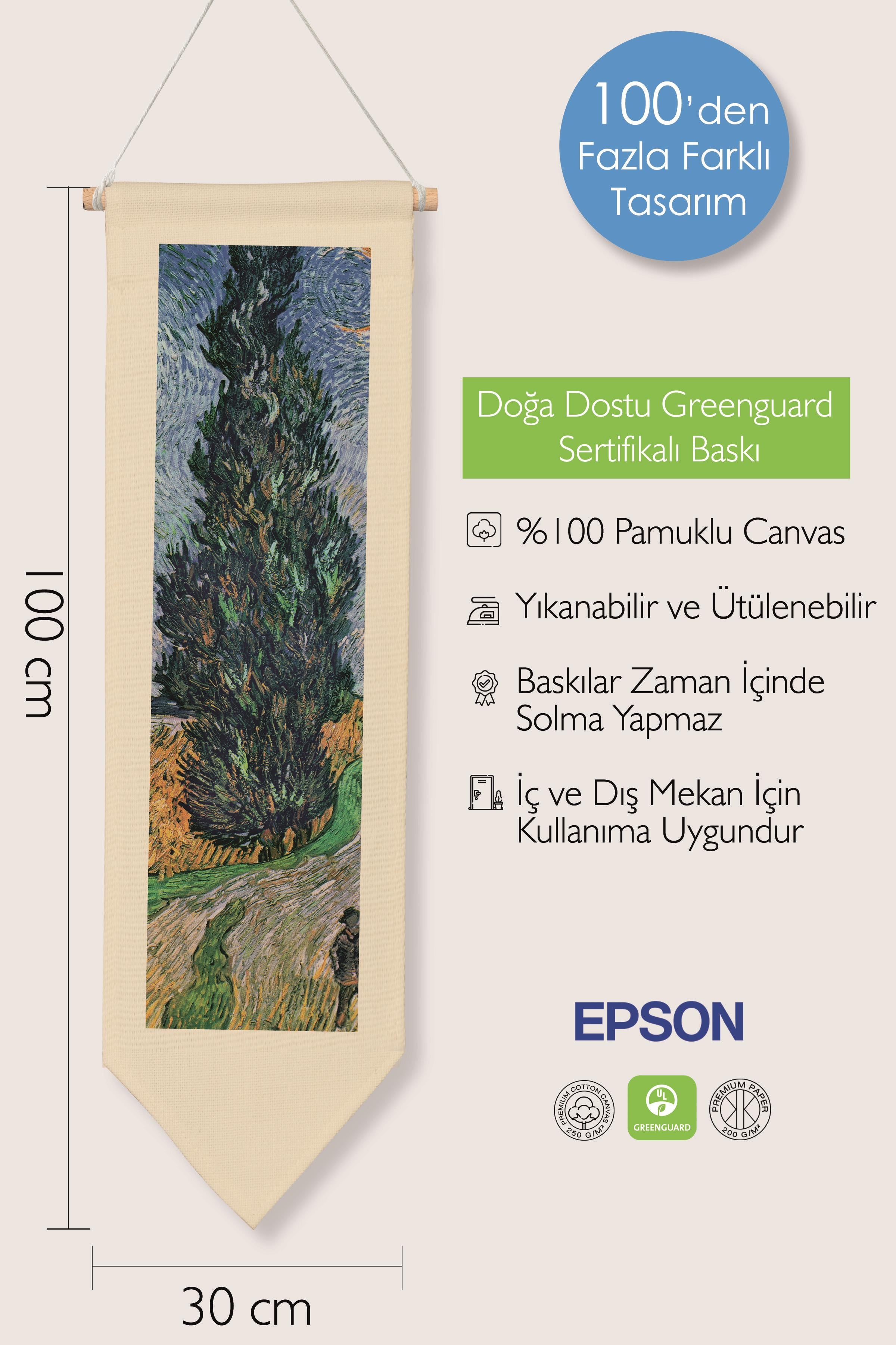 Van Gogh Duvar Halısı, Sanat Serisi Dekor, 100cm Kanvas Flama Askılı Duvar Örtüsü NO:745