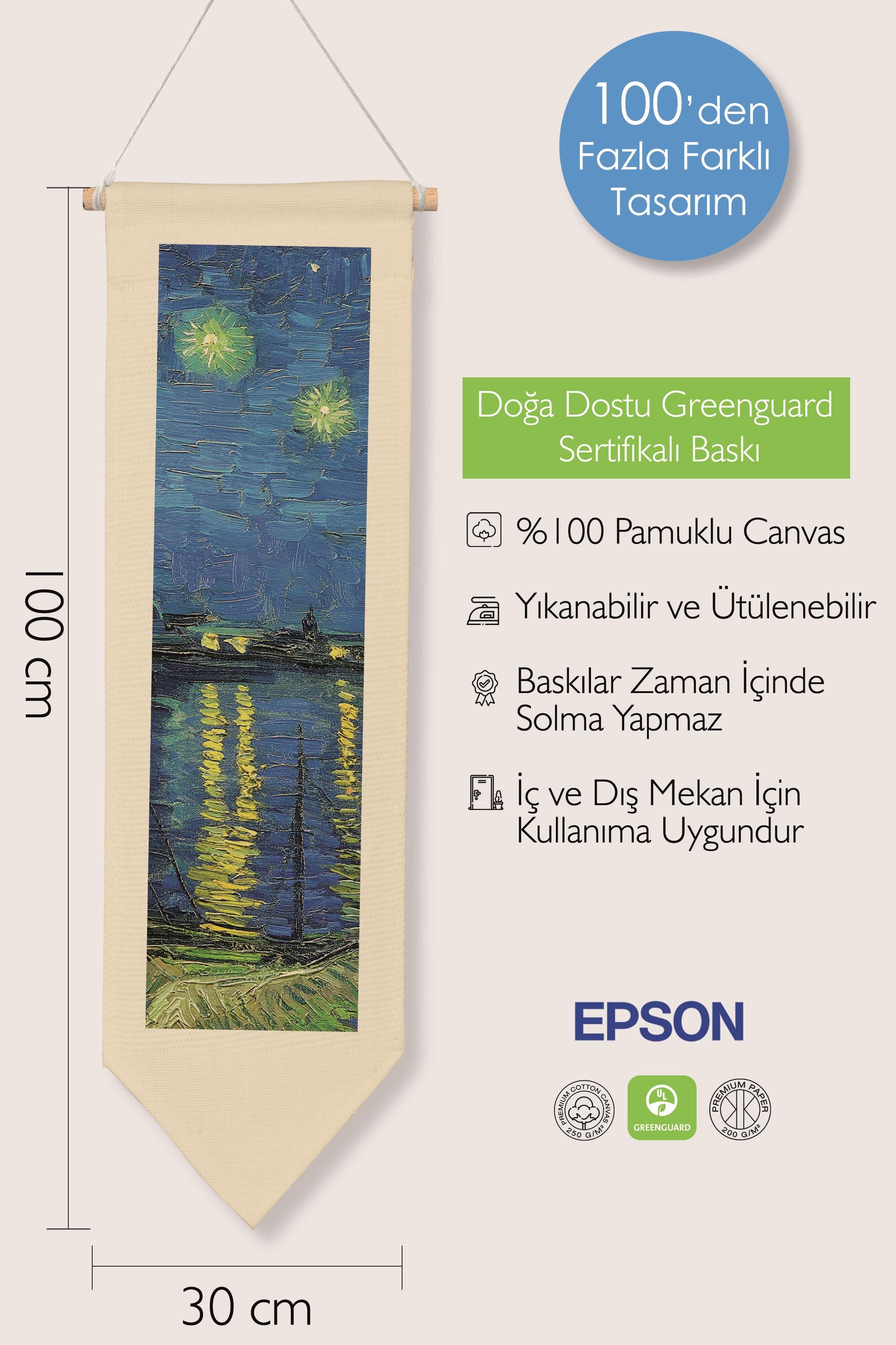 Van Gogh Duvar Halısı, Sanat Serisi Dekor, 100cm Kanvas Flama Askılı Duvar Örtüsü NO:748