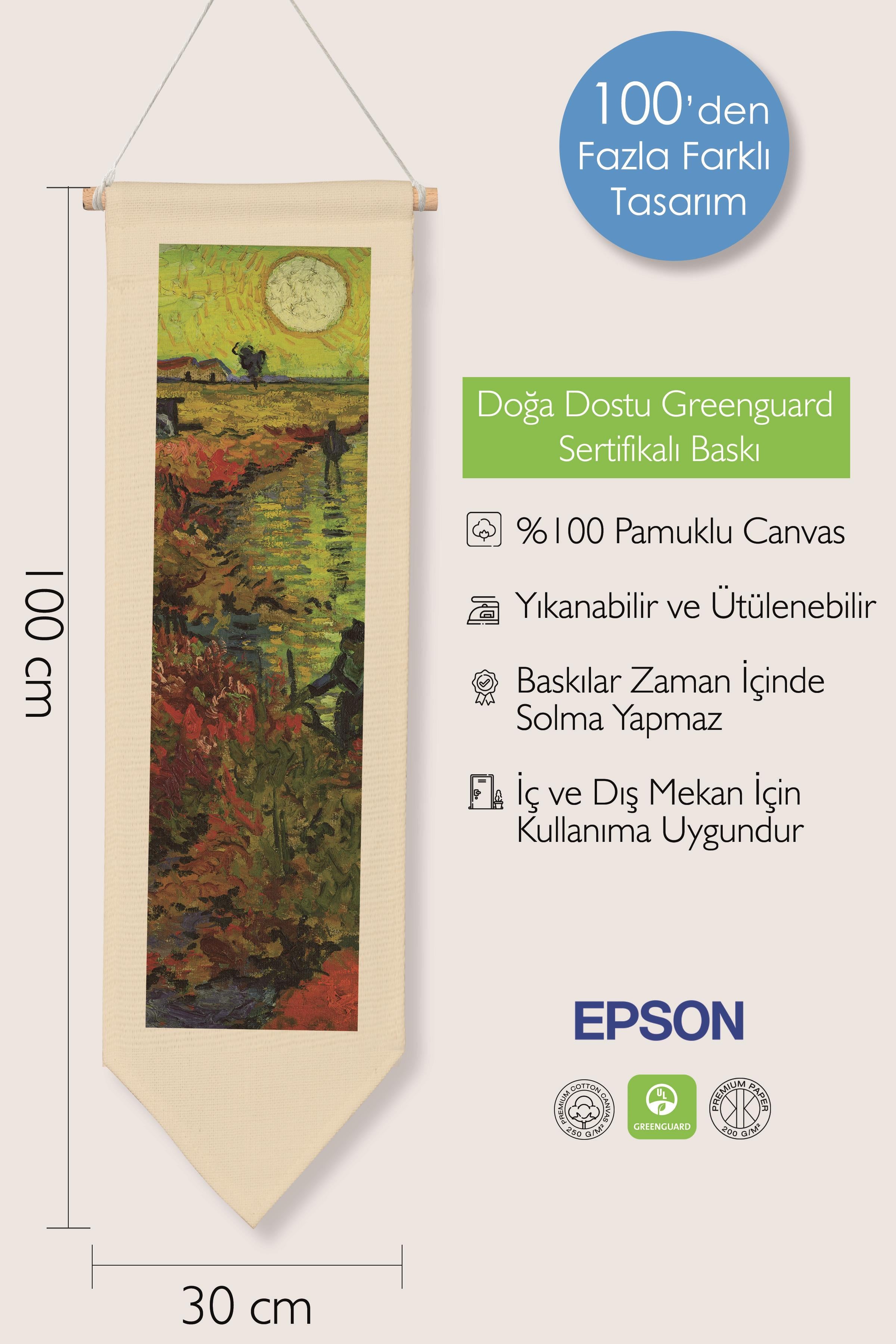 Van Gogh Duvar Halısı, Sanat Serisi Dekor, 100cm Kanvas Flama Askılı Duvar Örtüsü NO:752