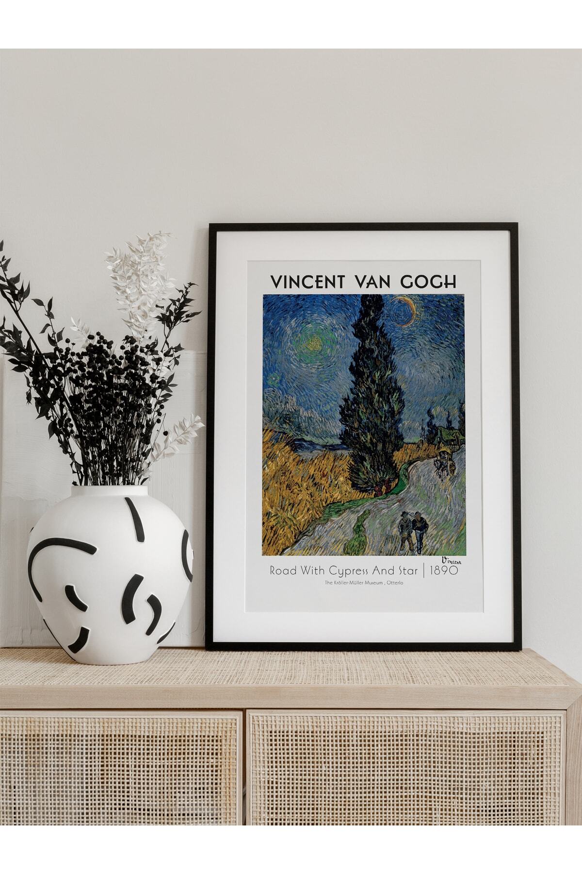 Van Gogh Duvar Posteri -selvili Ve Yıldızlı Yol-road With Cypress And Star-sanat -çerçevesiz