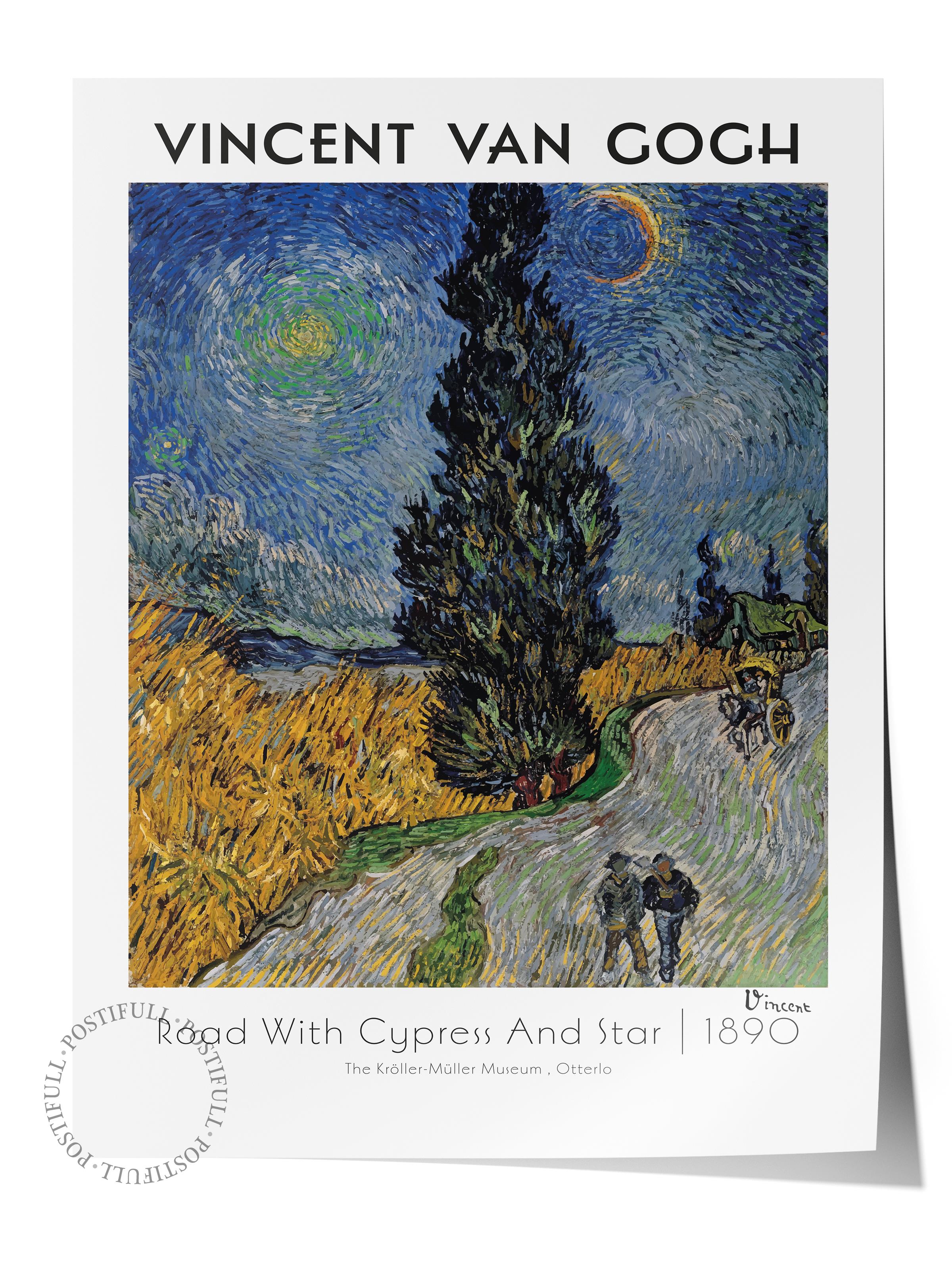 Van Gogh Duvar Posteri -selvili Ve Yıldızlı Yol-road With Cypress And Star-sanat -çerçevesiz