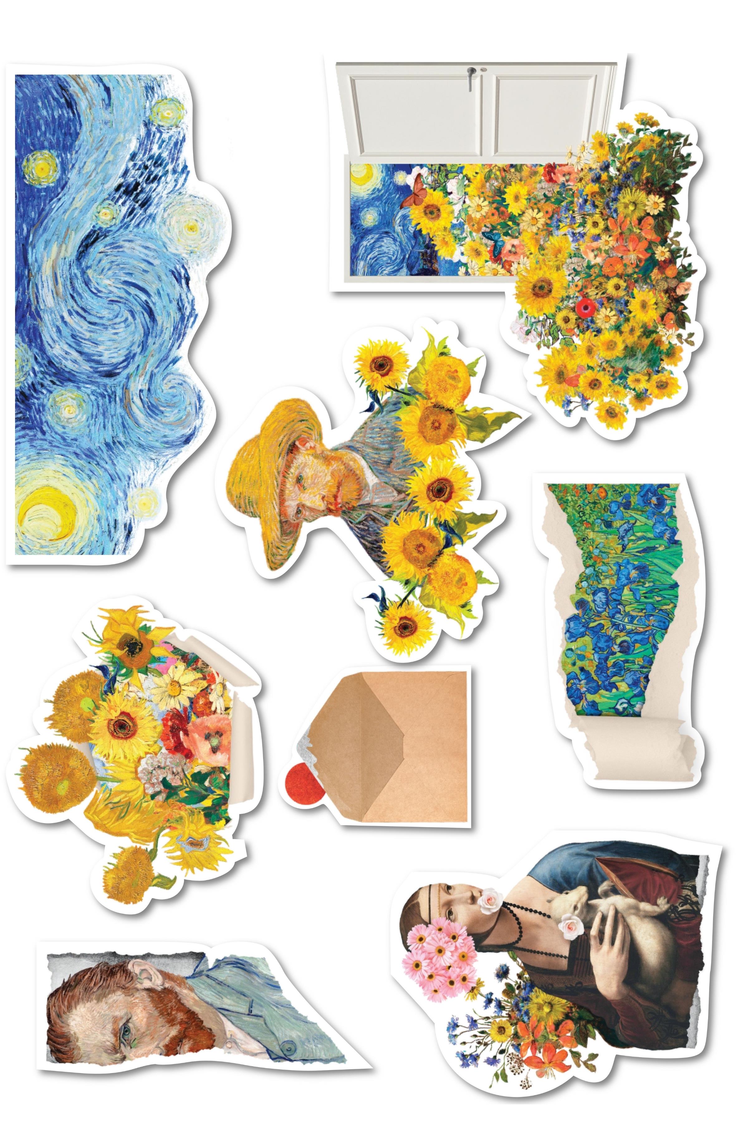 Van Gogh Etiket Seti, Büyük Boy, 8 Adet Su Geçirmez, Vintage Sticker, Laptop, Telefon, Valiz Uyumlu