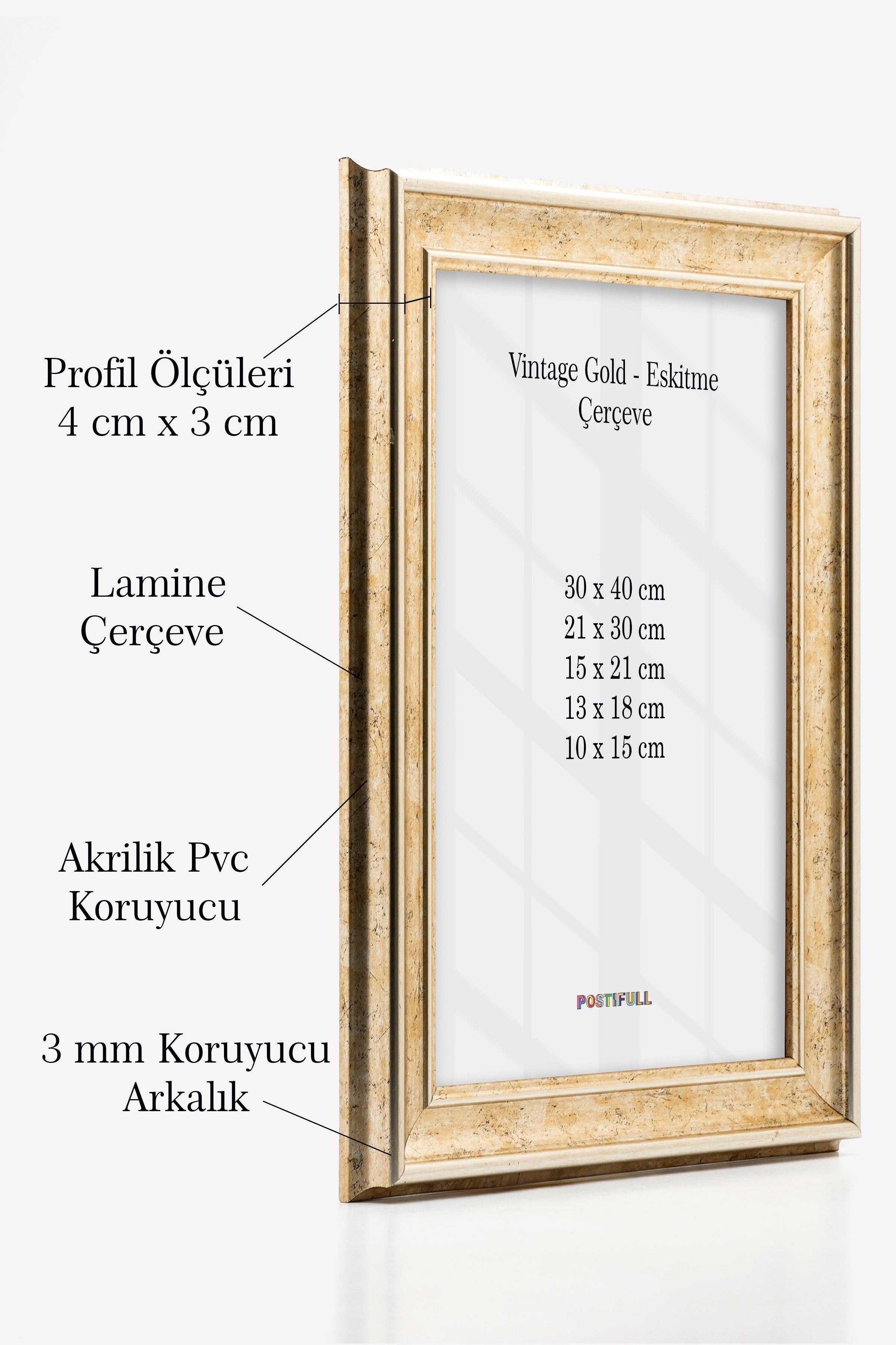 Vintage Gold Çerçeve, Poster ve Fotoğraf Çerçevesi, Kalın Profil Duvar Çerçevesi, Eskitme Renk