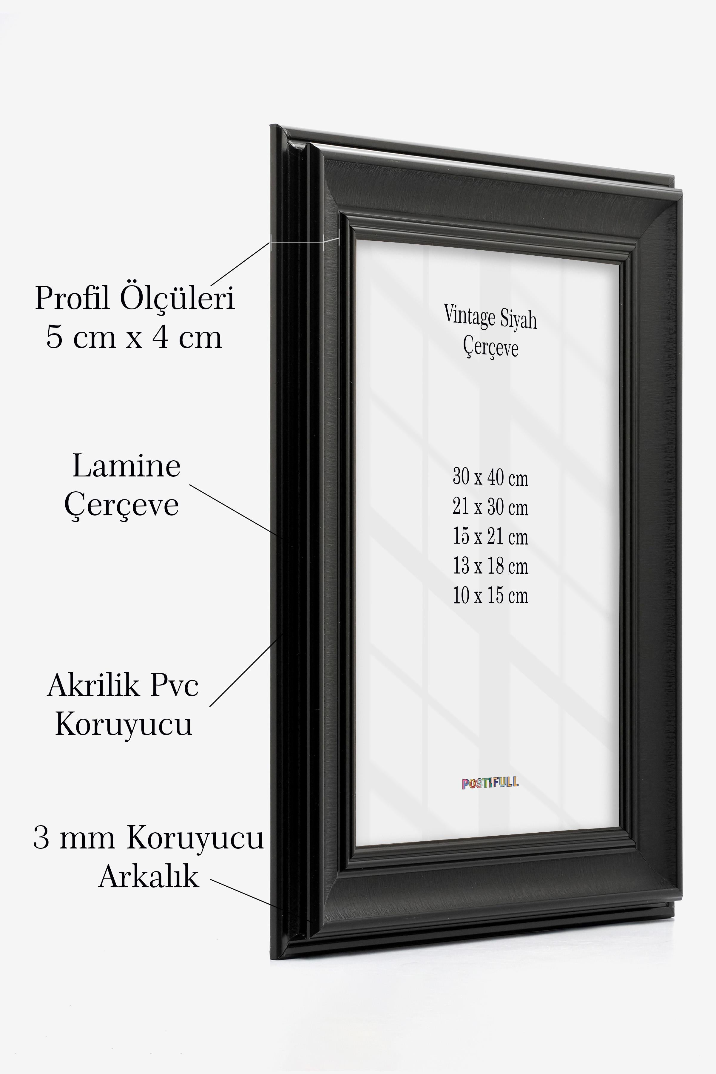Vintage Siyah Çerçeve, Poster ve Fotoğraf Çerçevesi, Kalın Profil Duvar Çerçevesi, 3 Adet