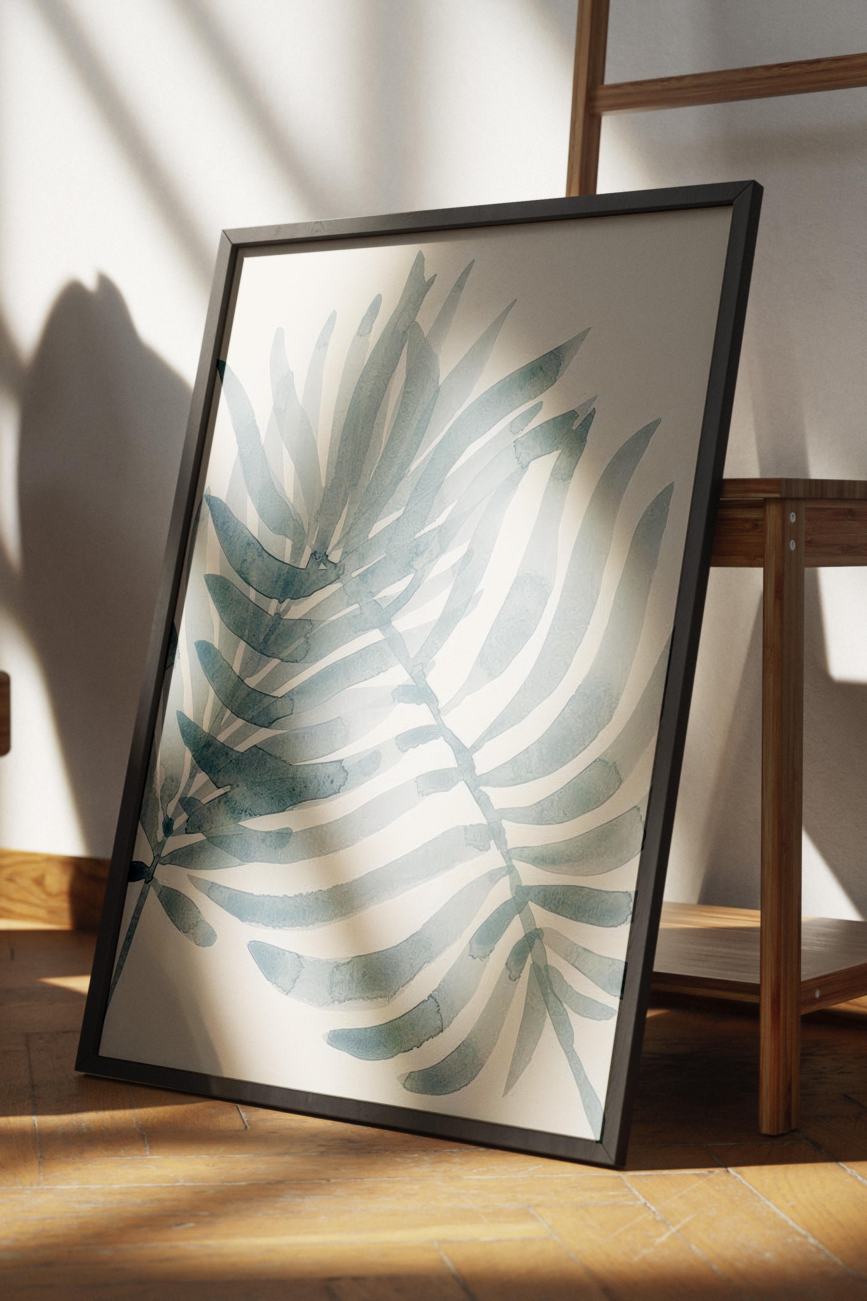 Watercolor Leaf Çerçeveli Tablo, Siyah Çerçeve ve Poster, Duvar Tablosu Comfort Serisi NO:108538