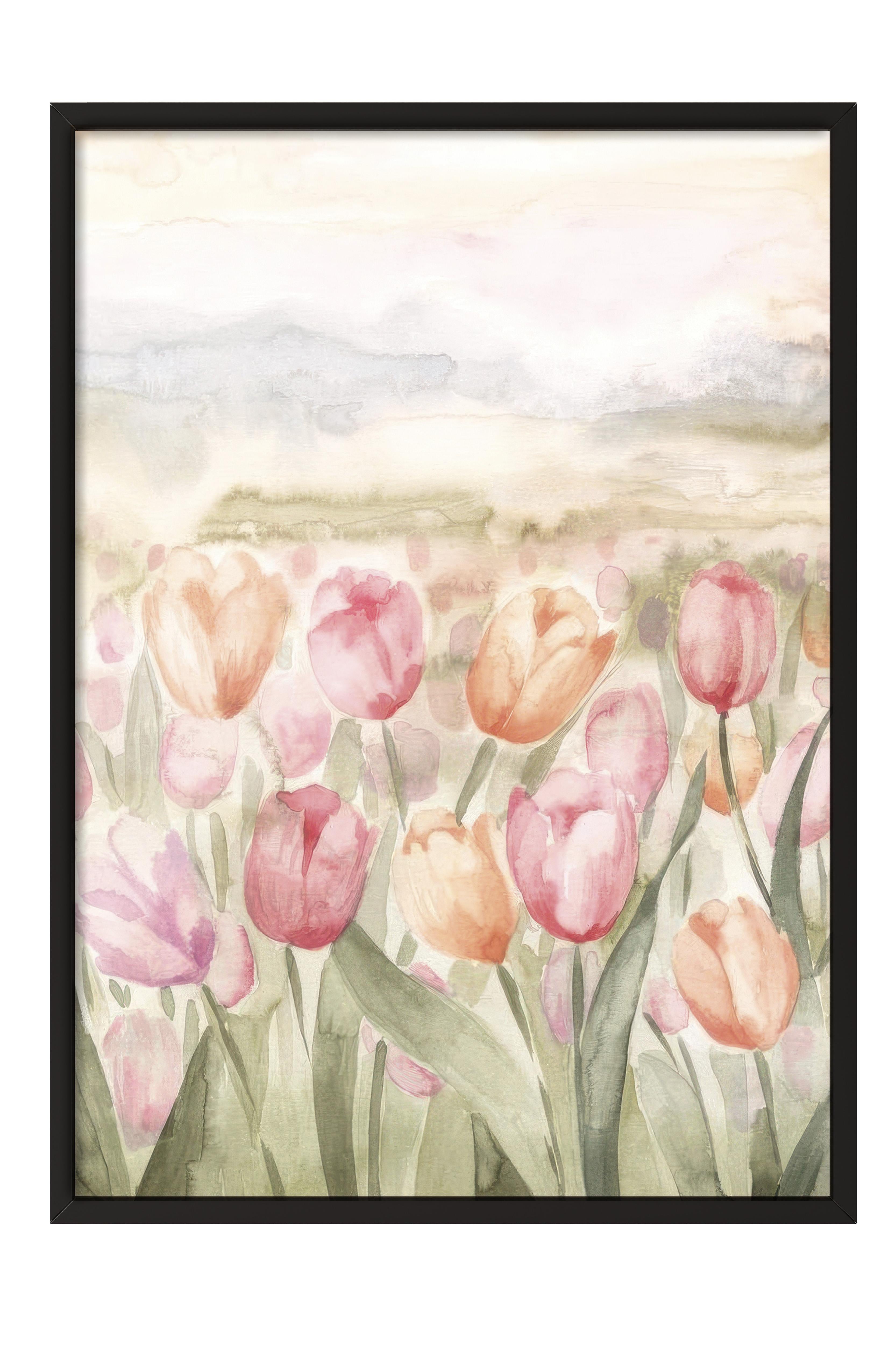 Watercolor Tulips Çerçeveli Tablo, Siyah Çerçeve ve Poster, Duvar Tablosu Comfort Serisi NO:108543