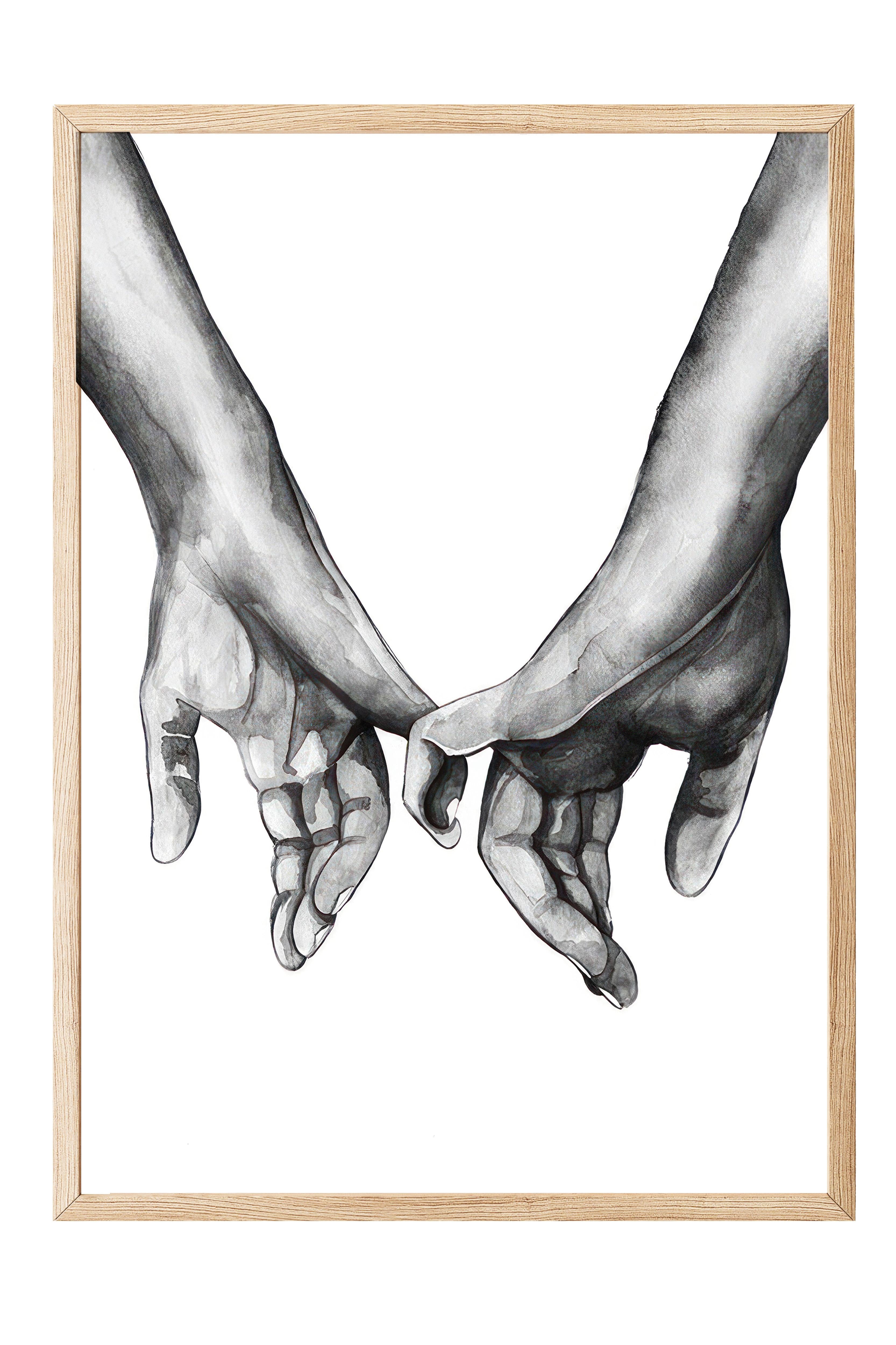 Watercolour Hands Çerçeveli Tablo, Ahşap Çerçeve ve Poster, Duvar Tablosu Comfort Serisi NO:108518